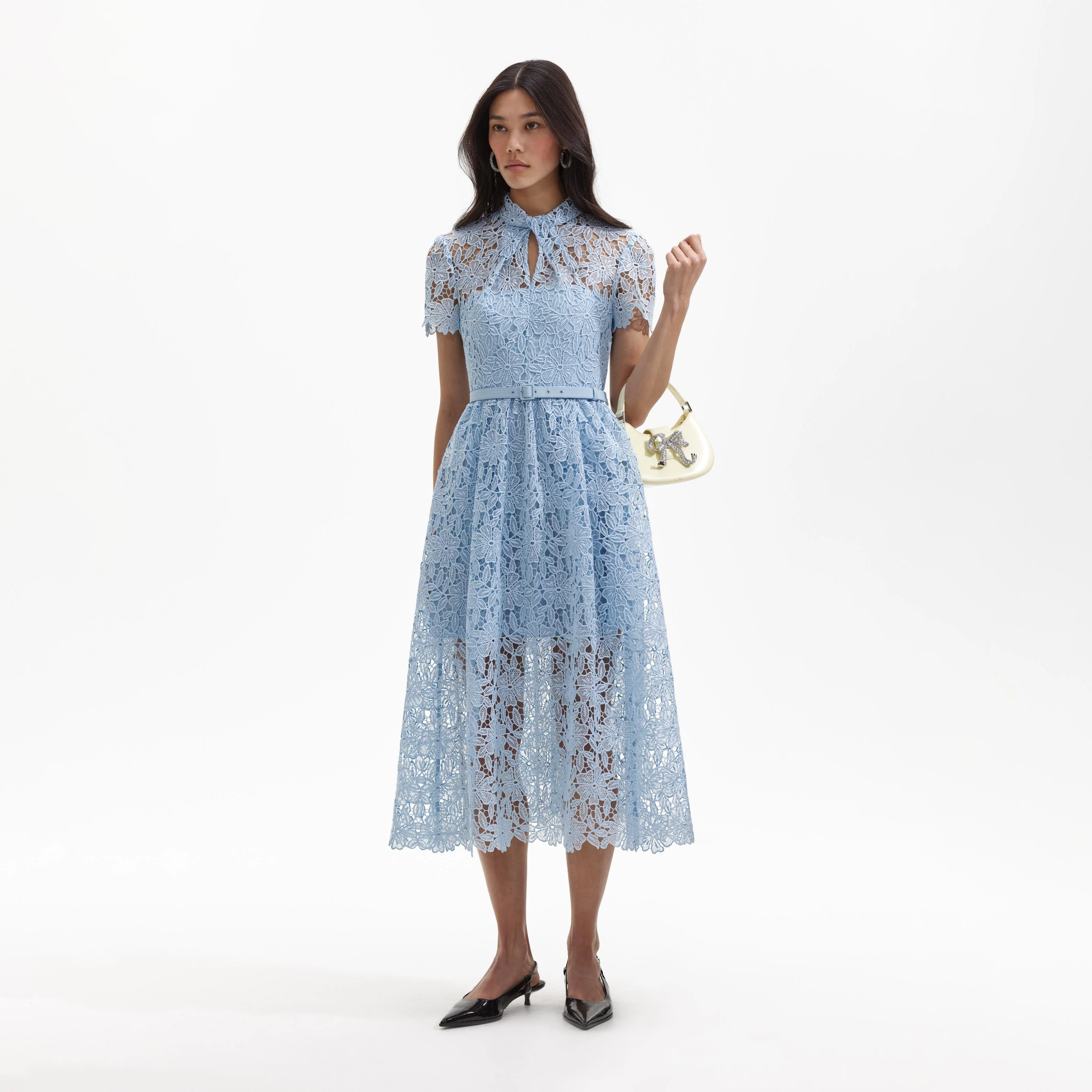 Blue Lace Keyhole Midi Dress - Image 2