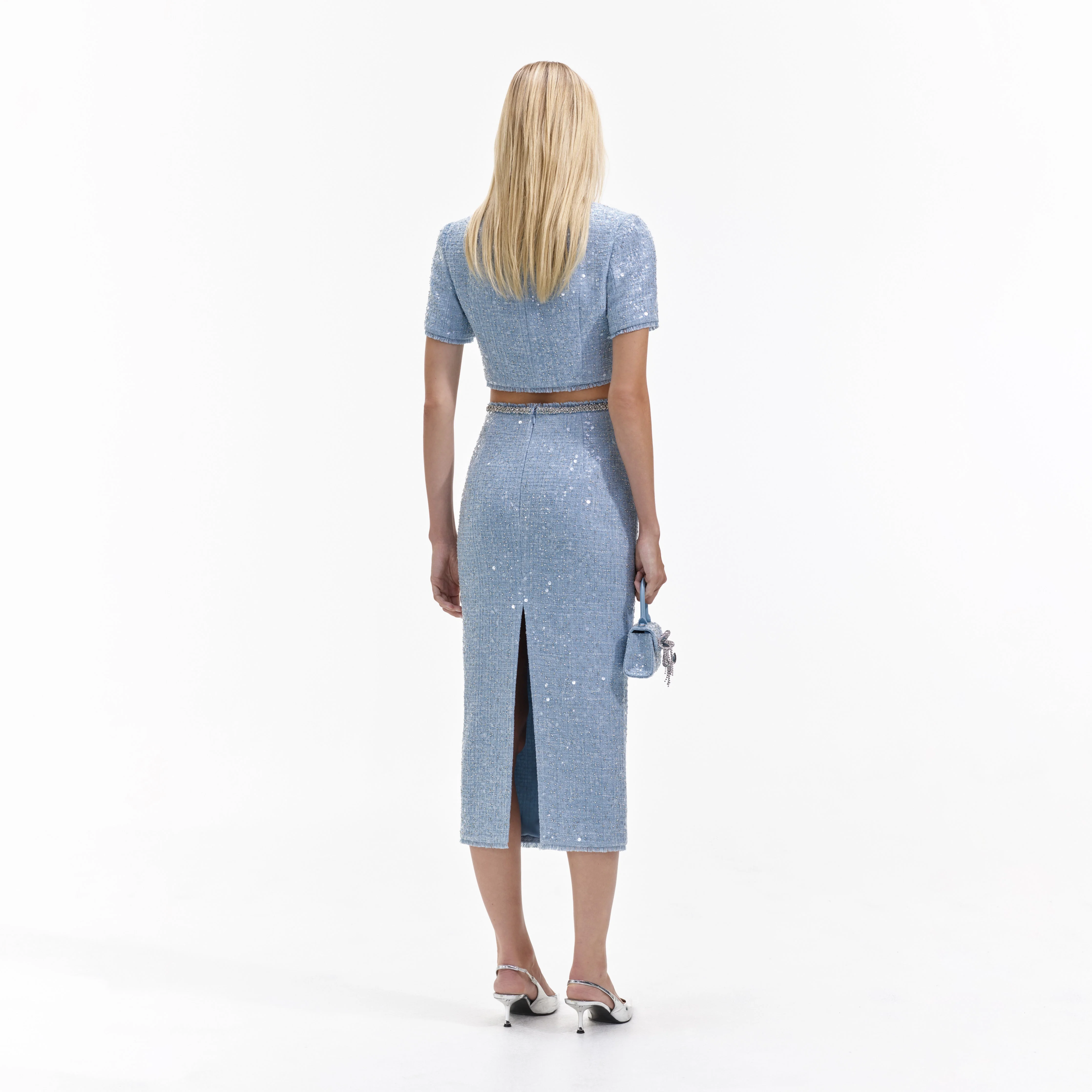 Blue Sequin Boucle Midi Skirt - Image 3