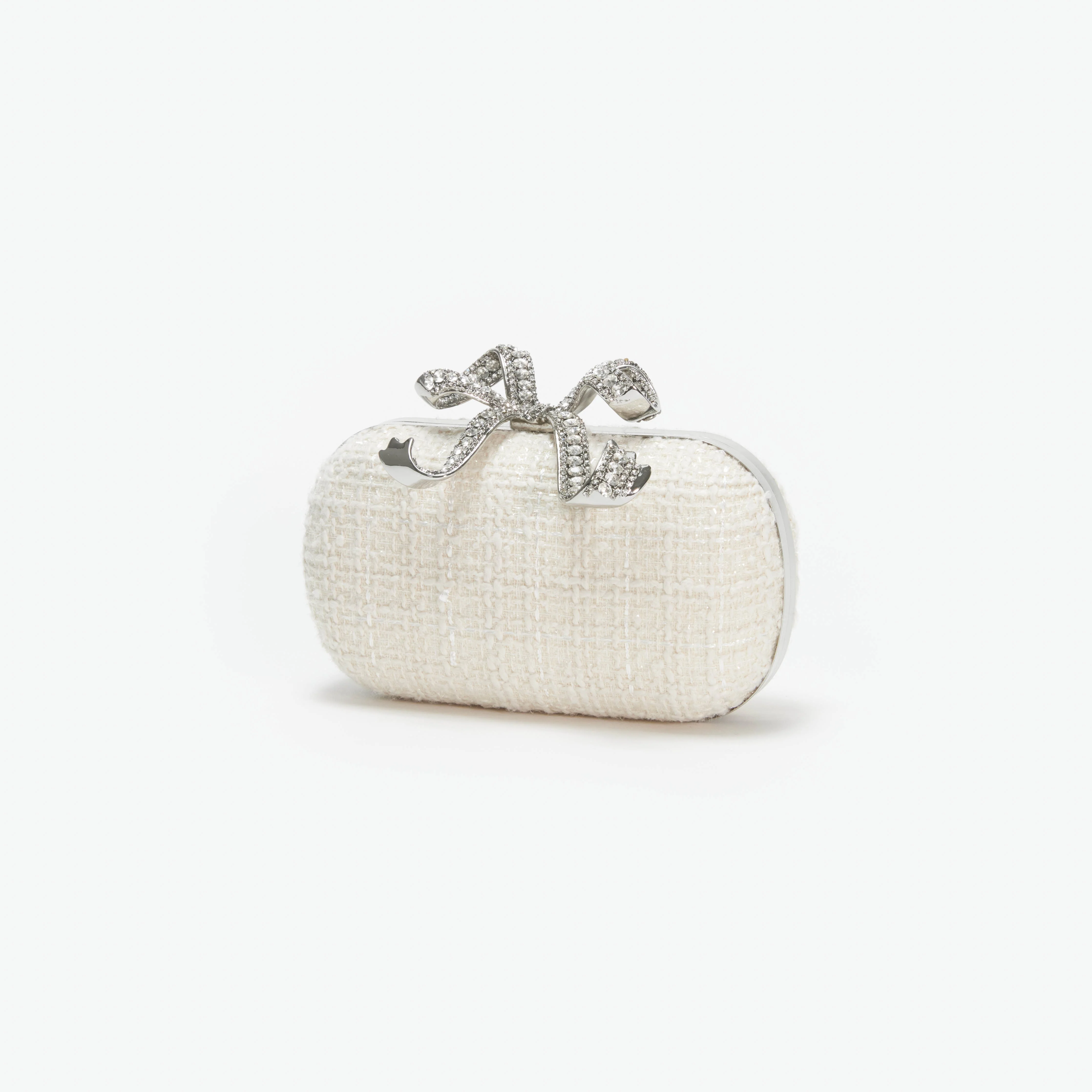 Cream Boucle Bow Clutch - Image 2