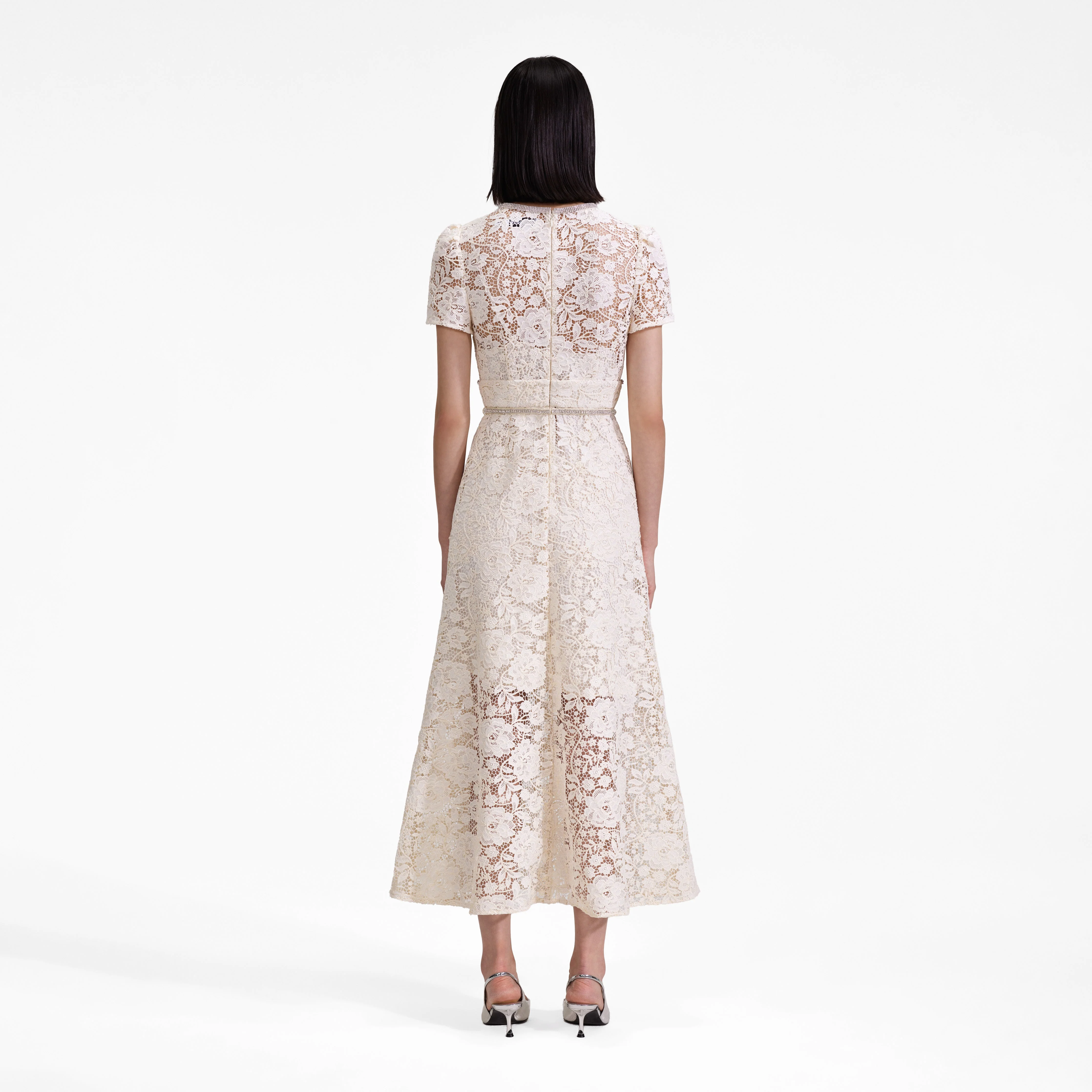 Cream Cord Lace Bow Midi Dress - Image 3