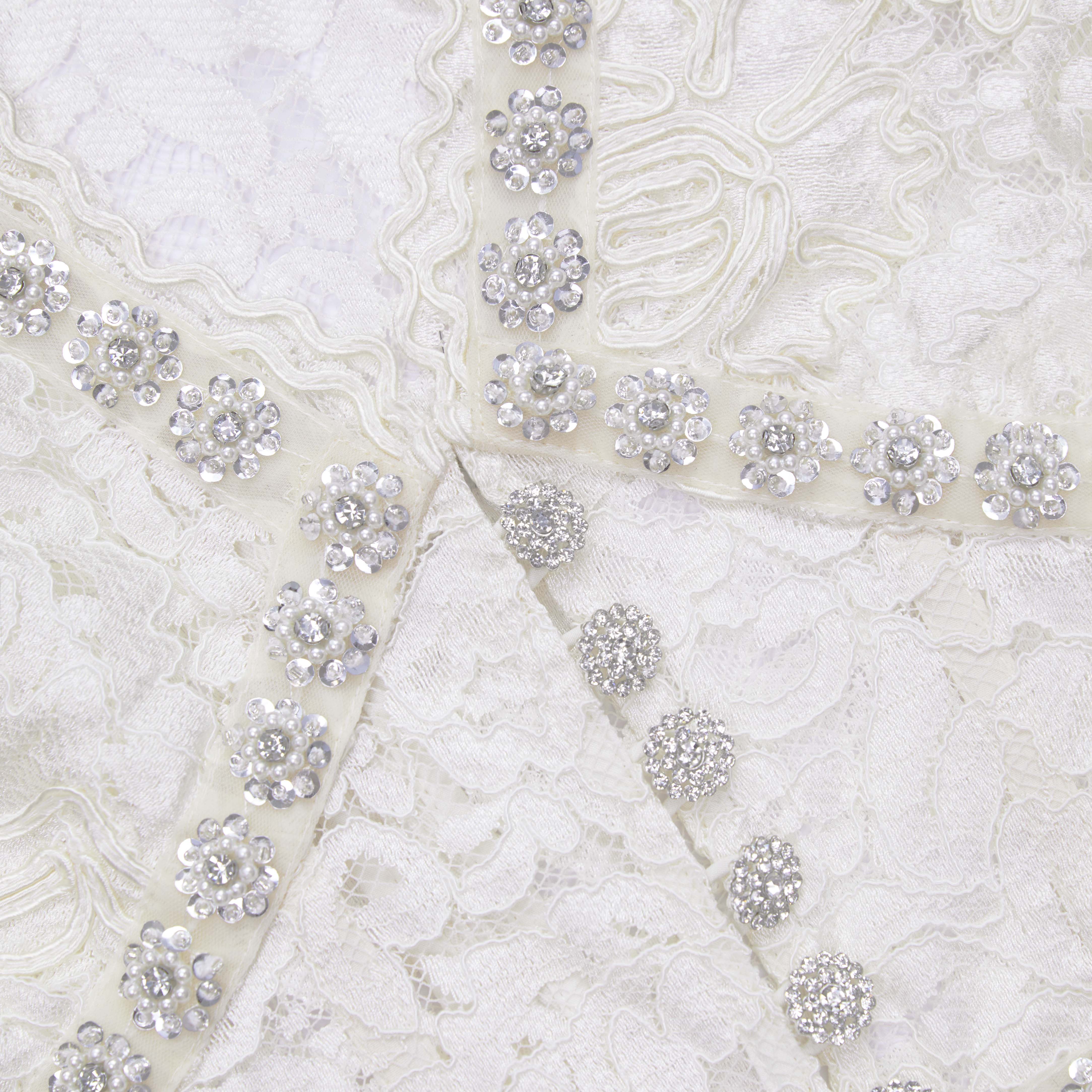 Cream Cord Lace V-Neck Midi Dress - Image 5