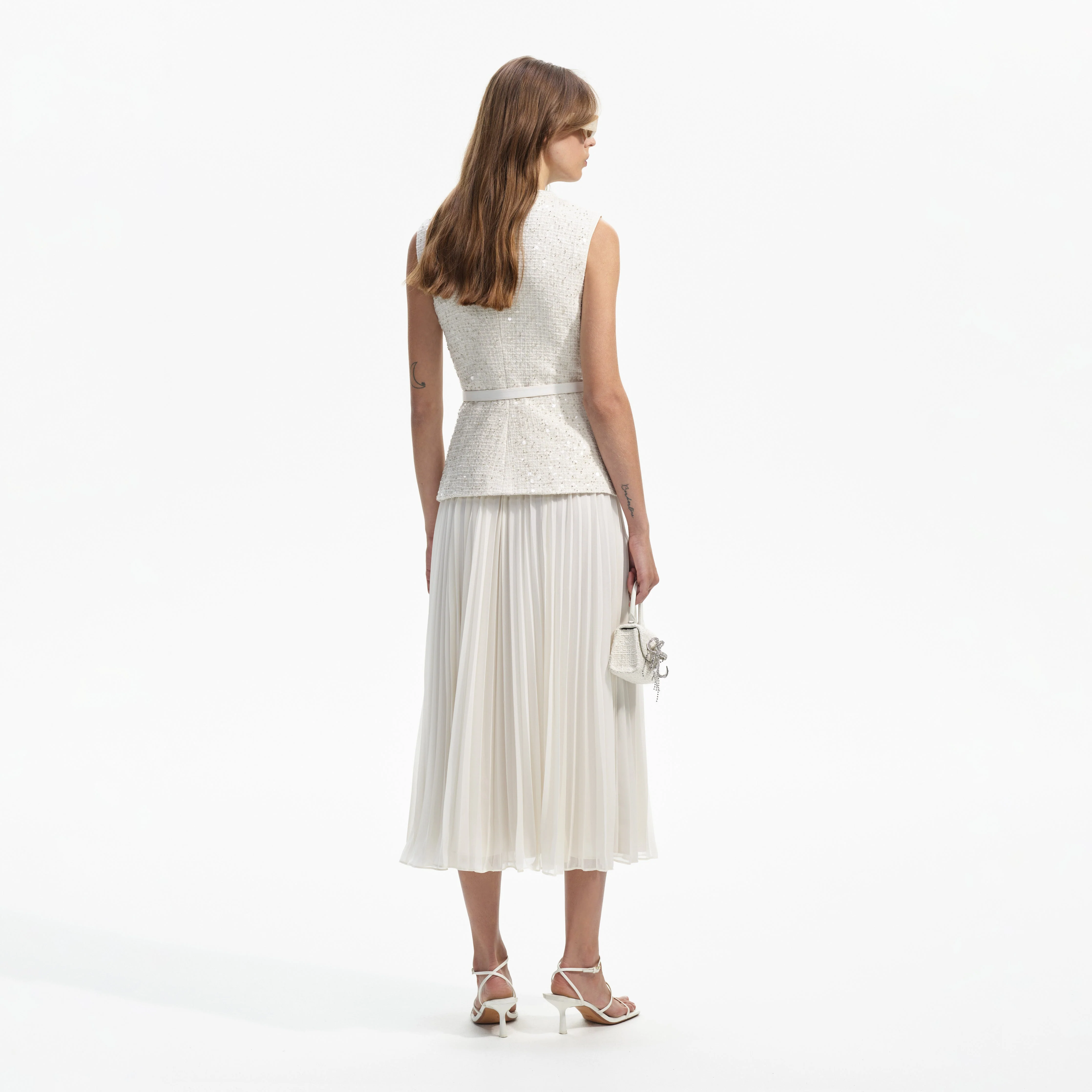 Cream Sequin Boucle Tailored Midi Dress - Image 3