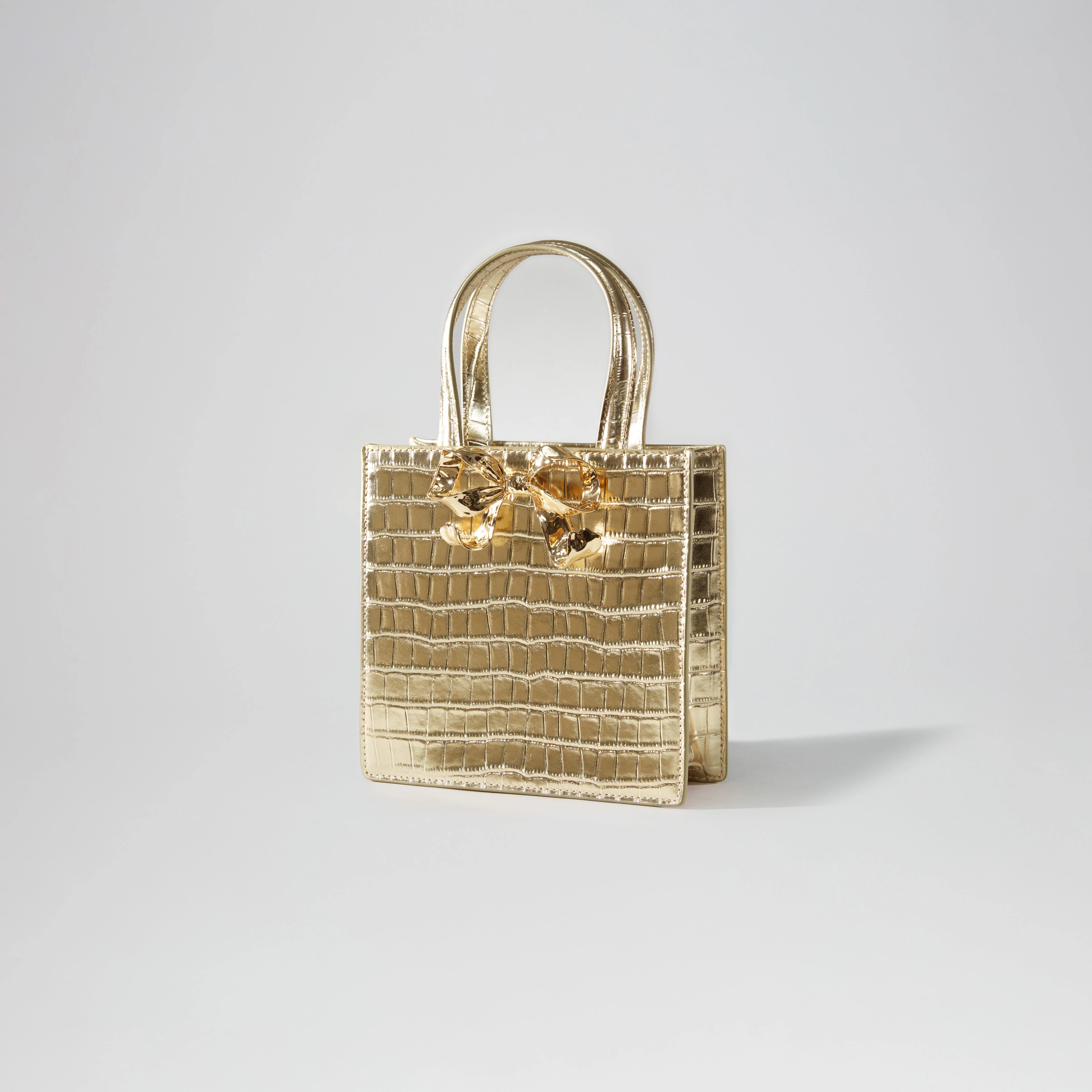 Gold Croc Mini Tote Bow Bag - Image 2