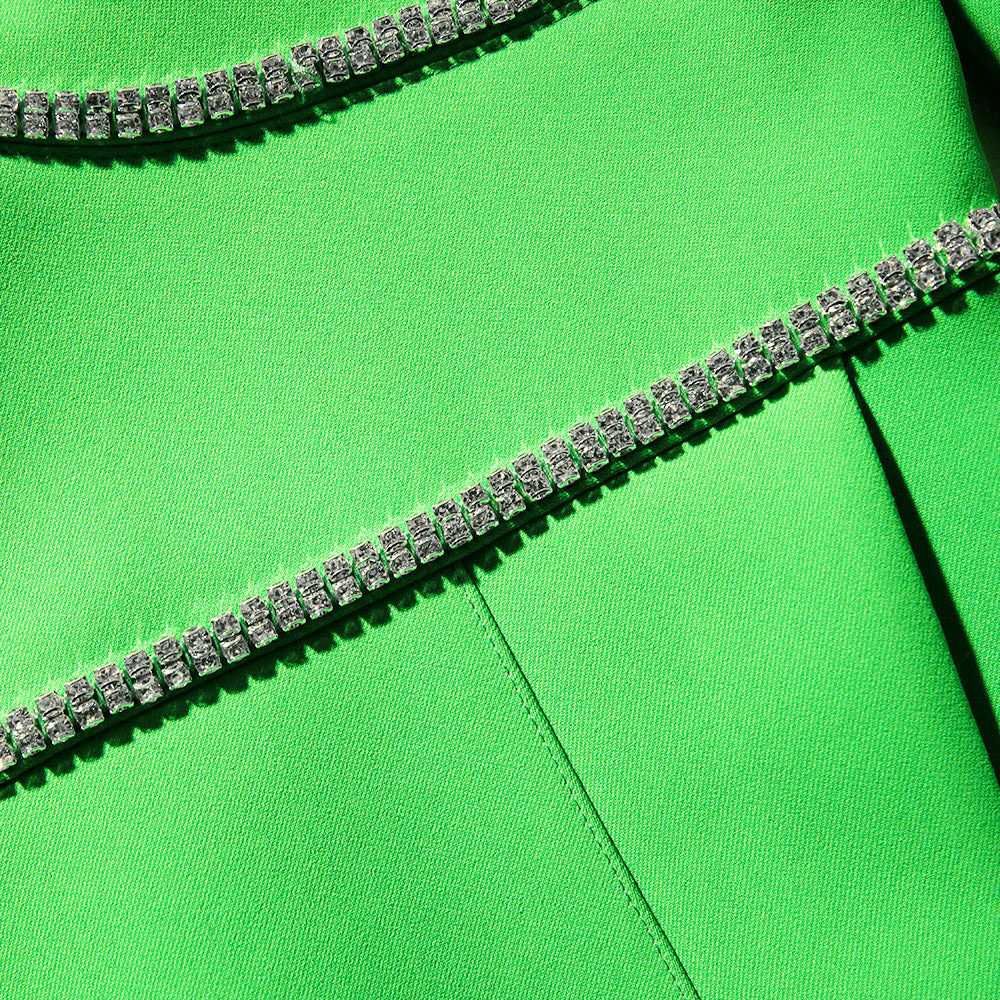 Green Crepe Rhinestone Detail Mini Dress - Image 5