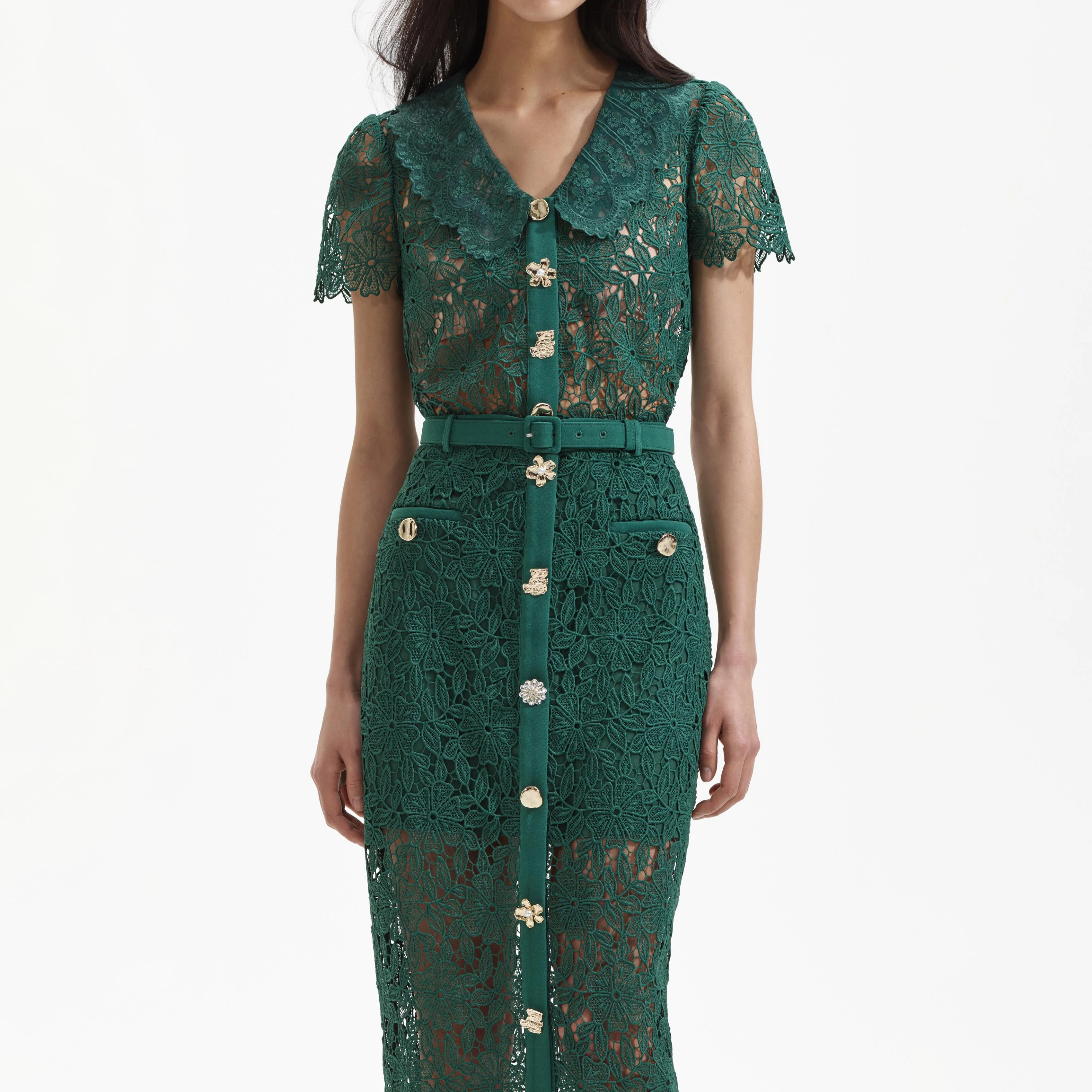 Green Guipure Lace Midi Skirt - Image 4