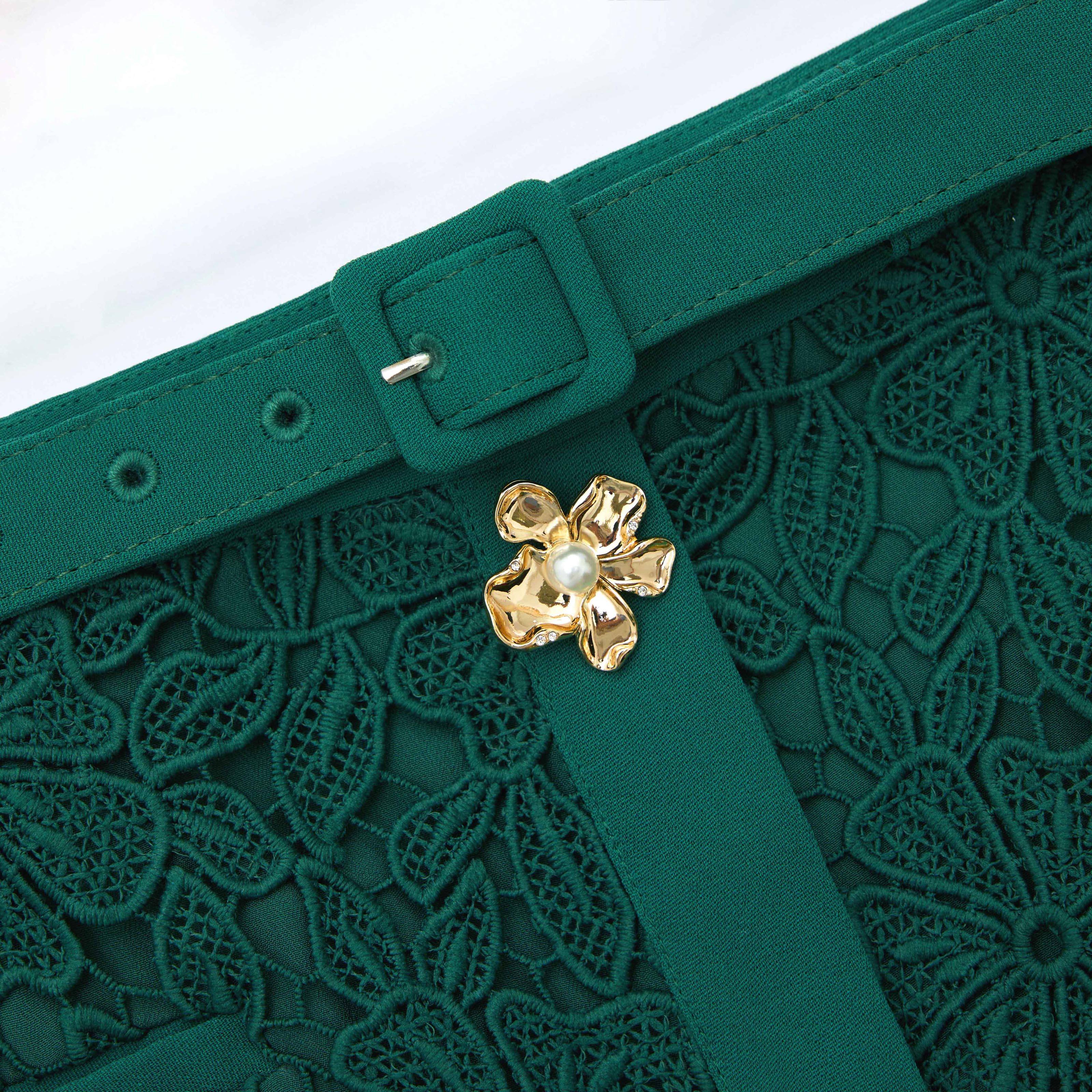 Green Guipure Lace Midi Skirt - Image 5