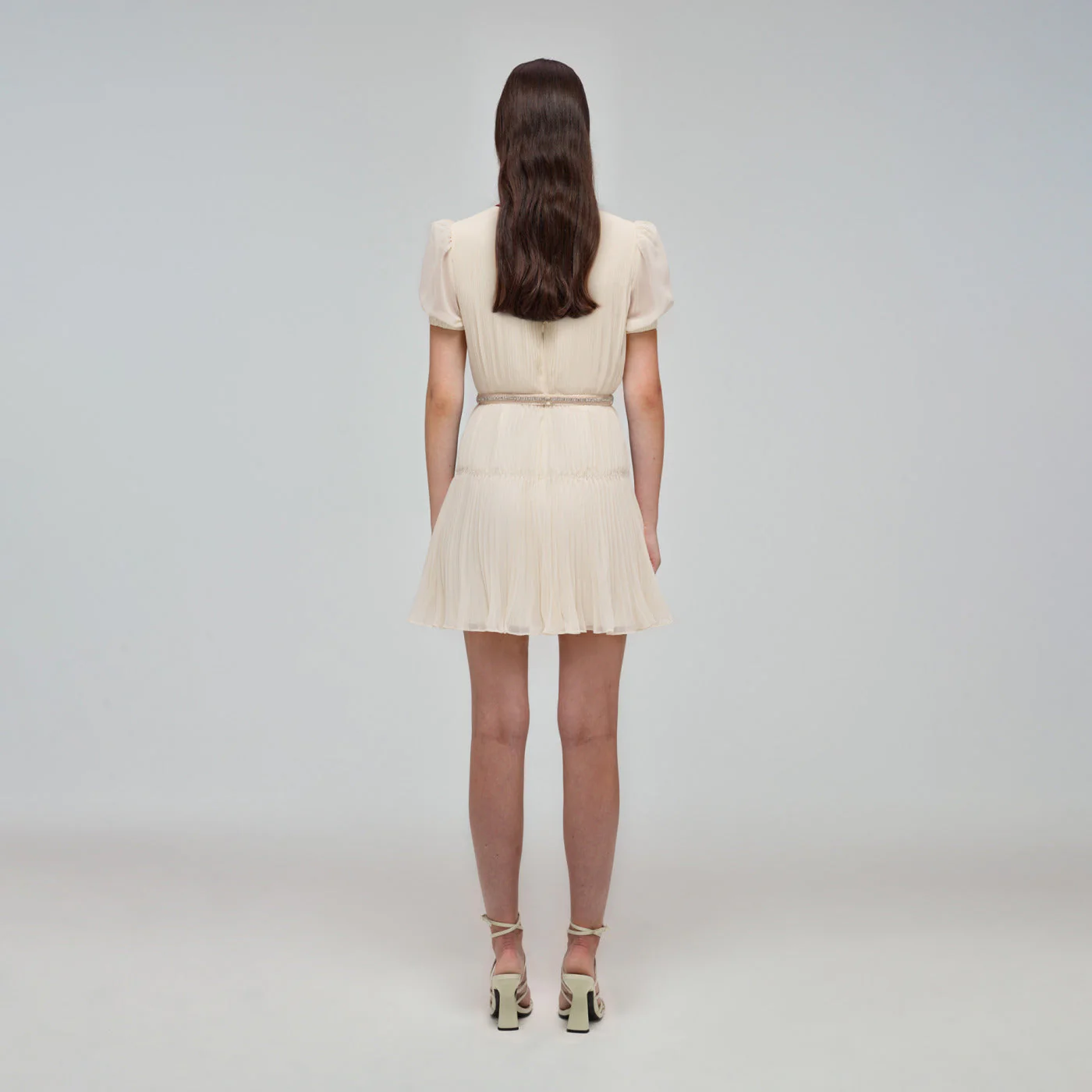 Ivory Macrame Lace Chiffon Mini Dress - Image 3