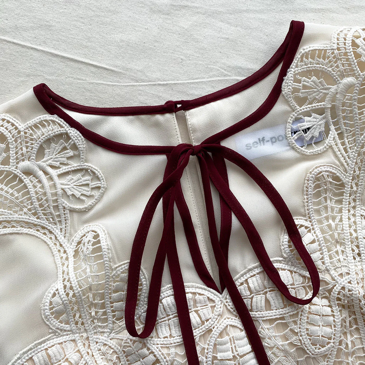 Ivory Macrame Lace Chiffon Mini Dress - Image 4