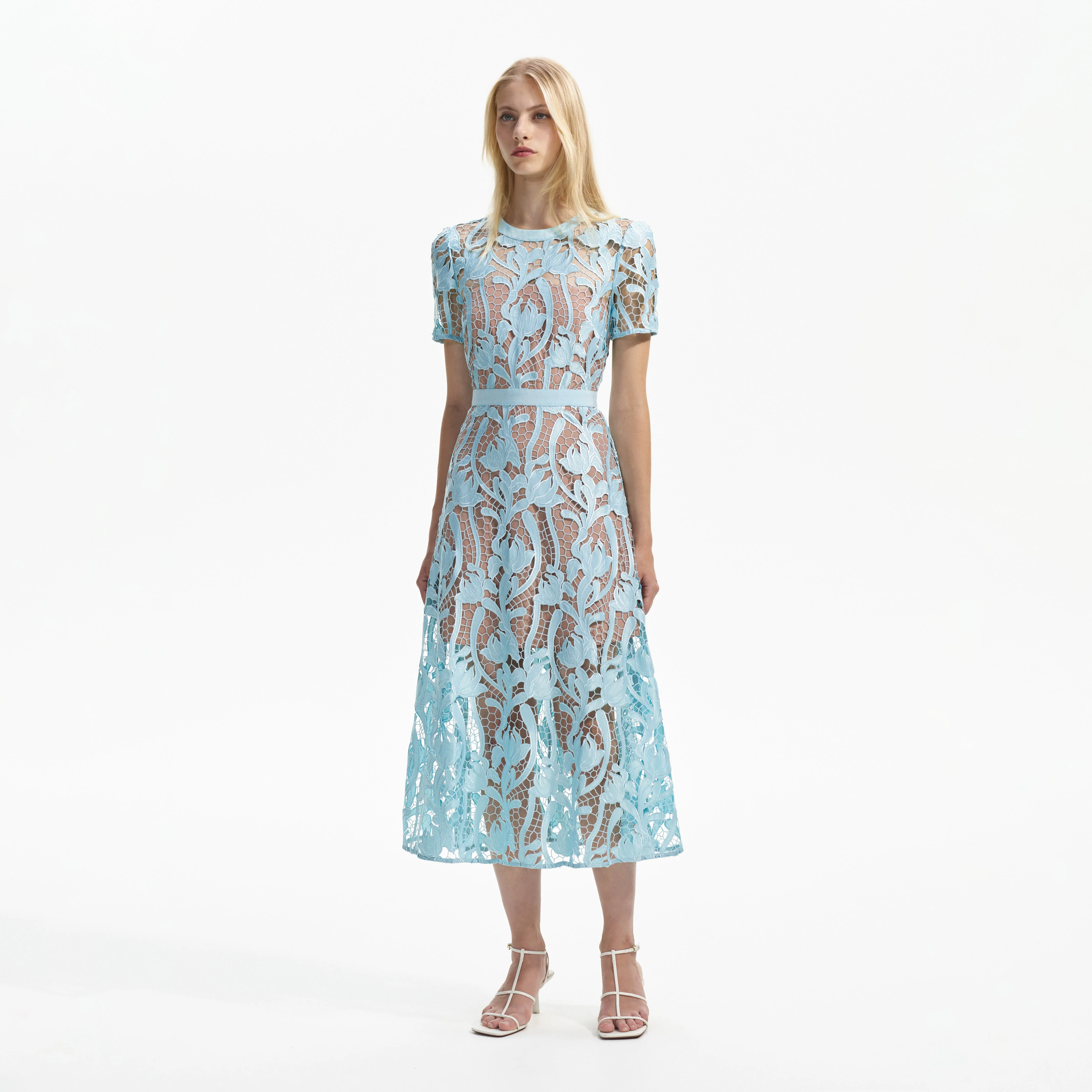 Light Blue Lace Midi Dress - Image 2