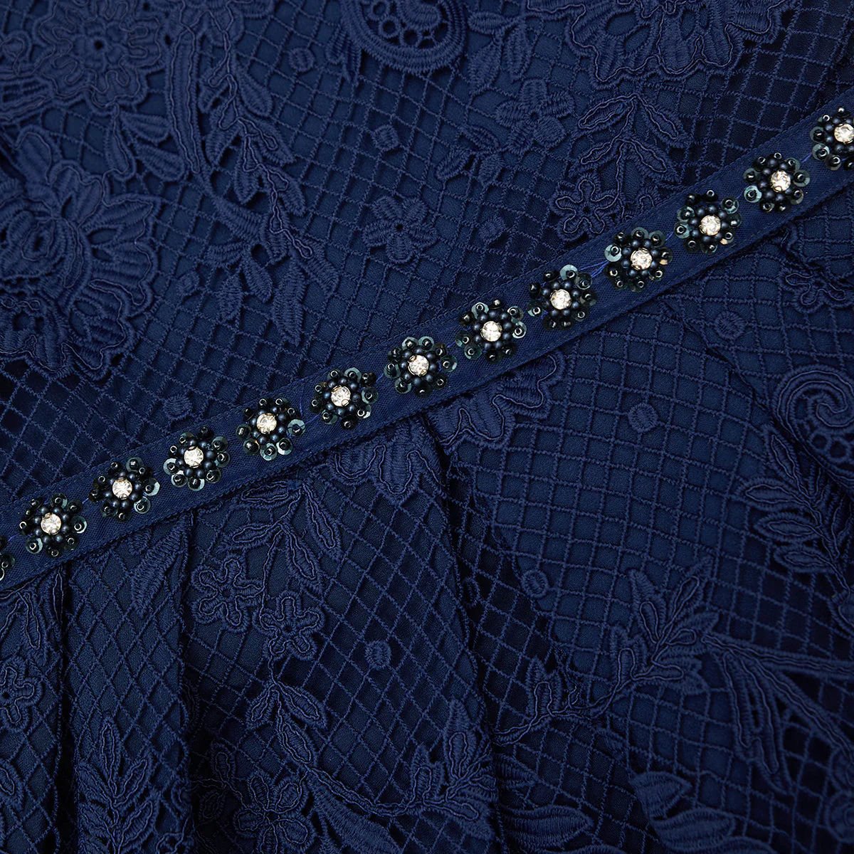 Navy Lace Embellished Mini Dress - Image 7