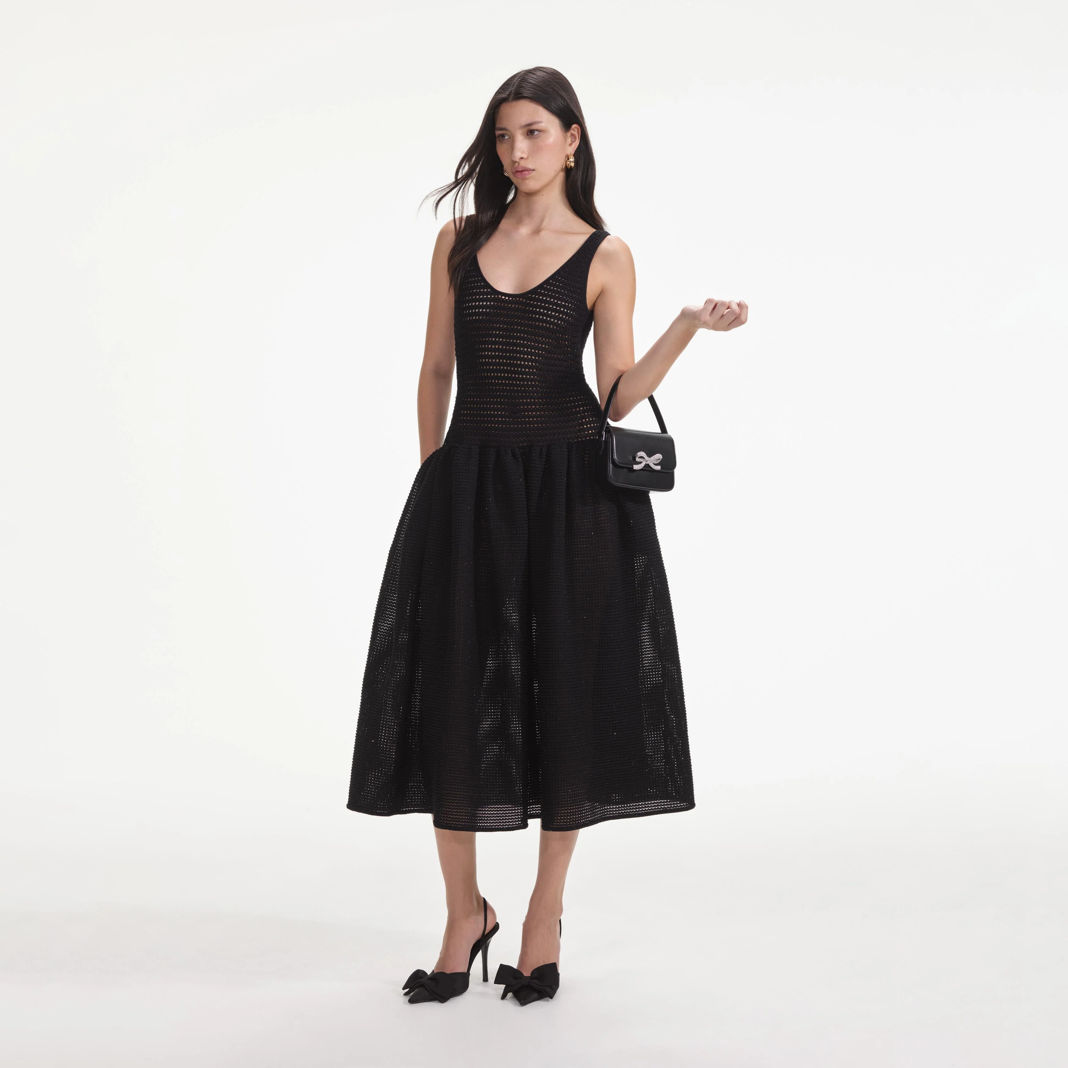 Black Crochet Knit Midi Dress - Image 2
