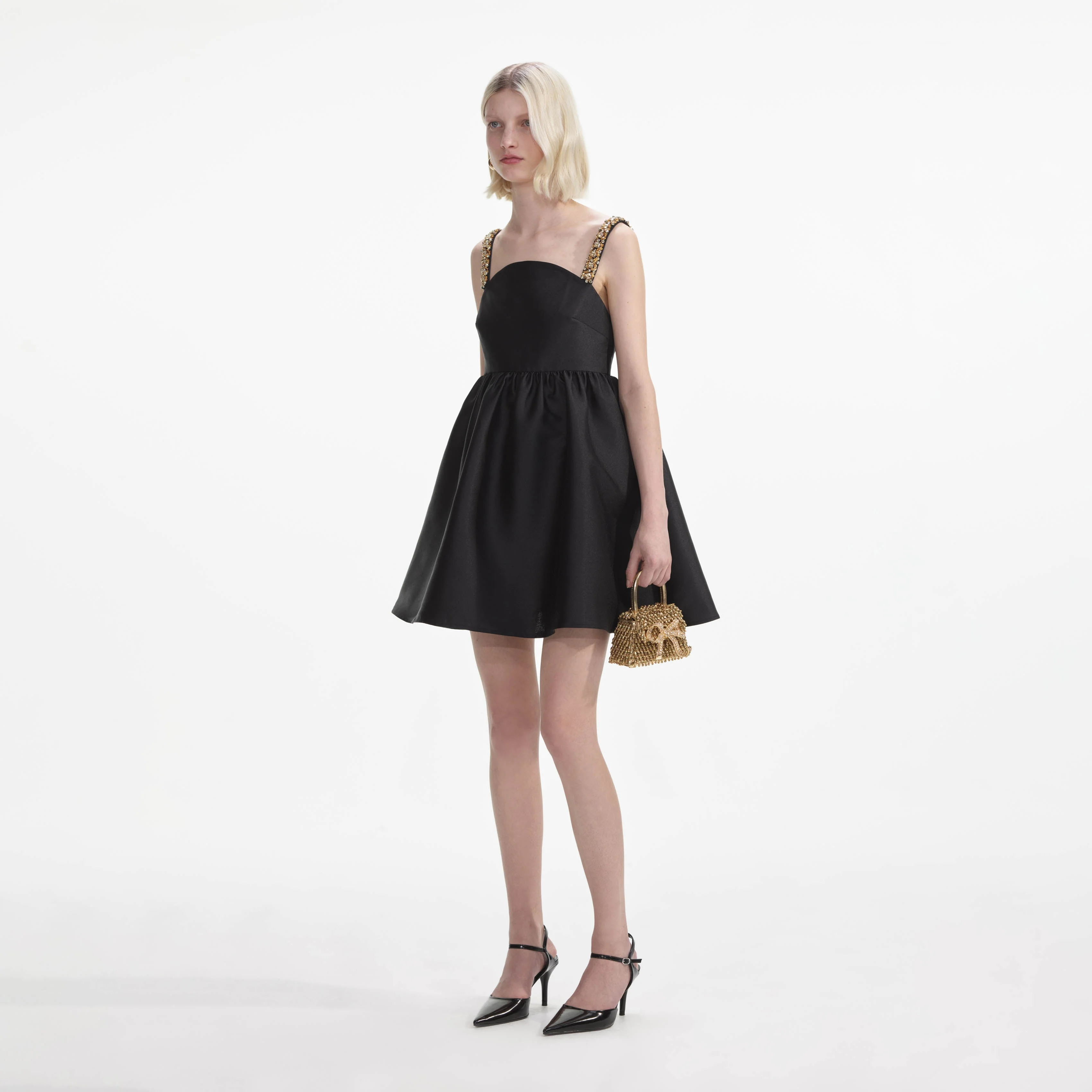 Black Taffeta Embellished Mini Dress - Image 2