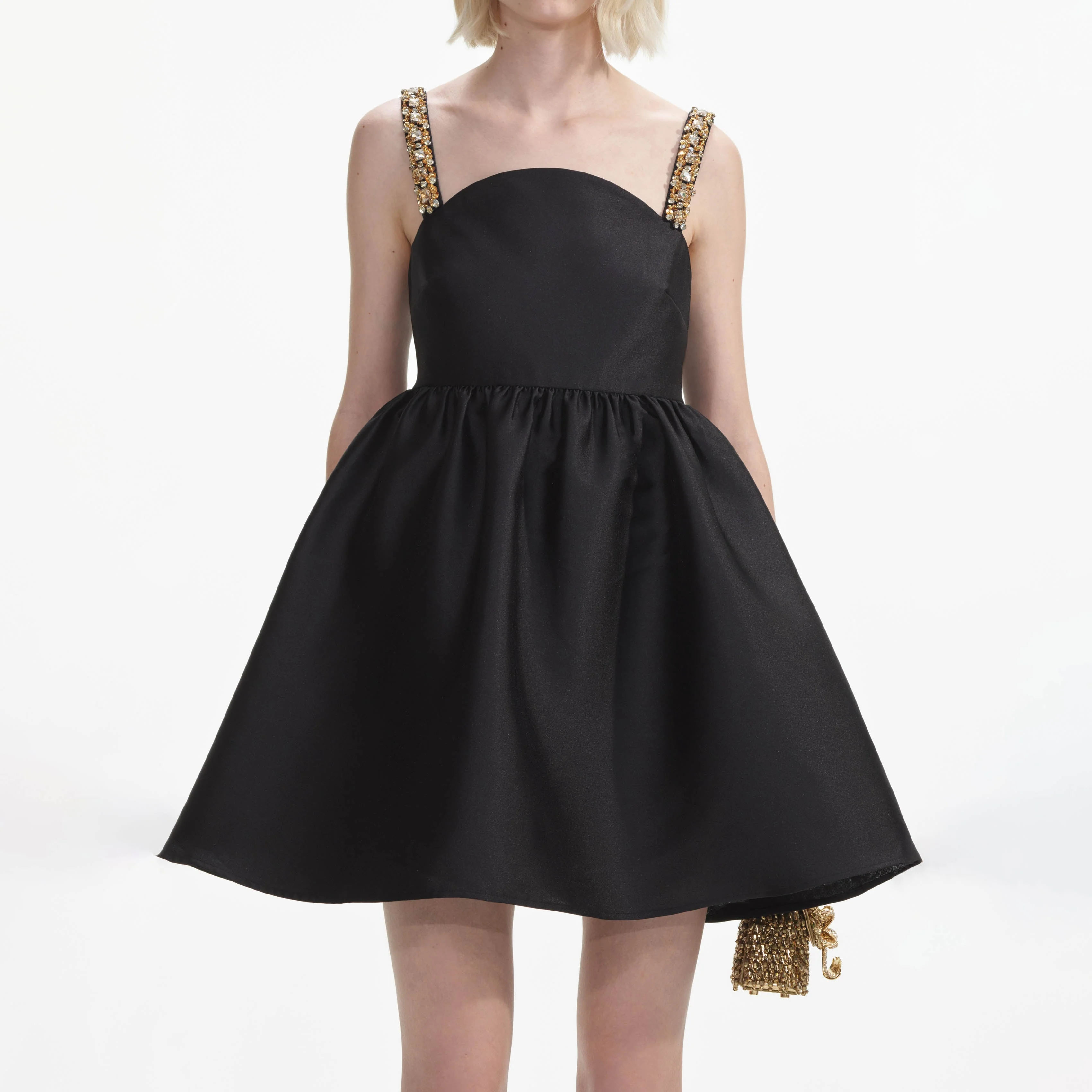 Black Taffeta Embellished Mini Dress - Image 4