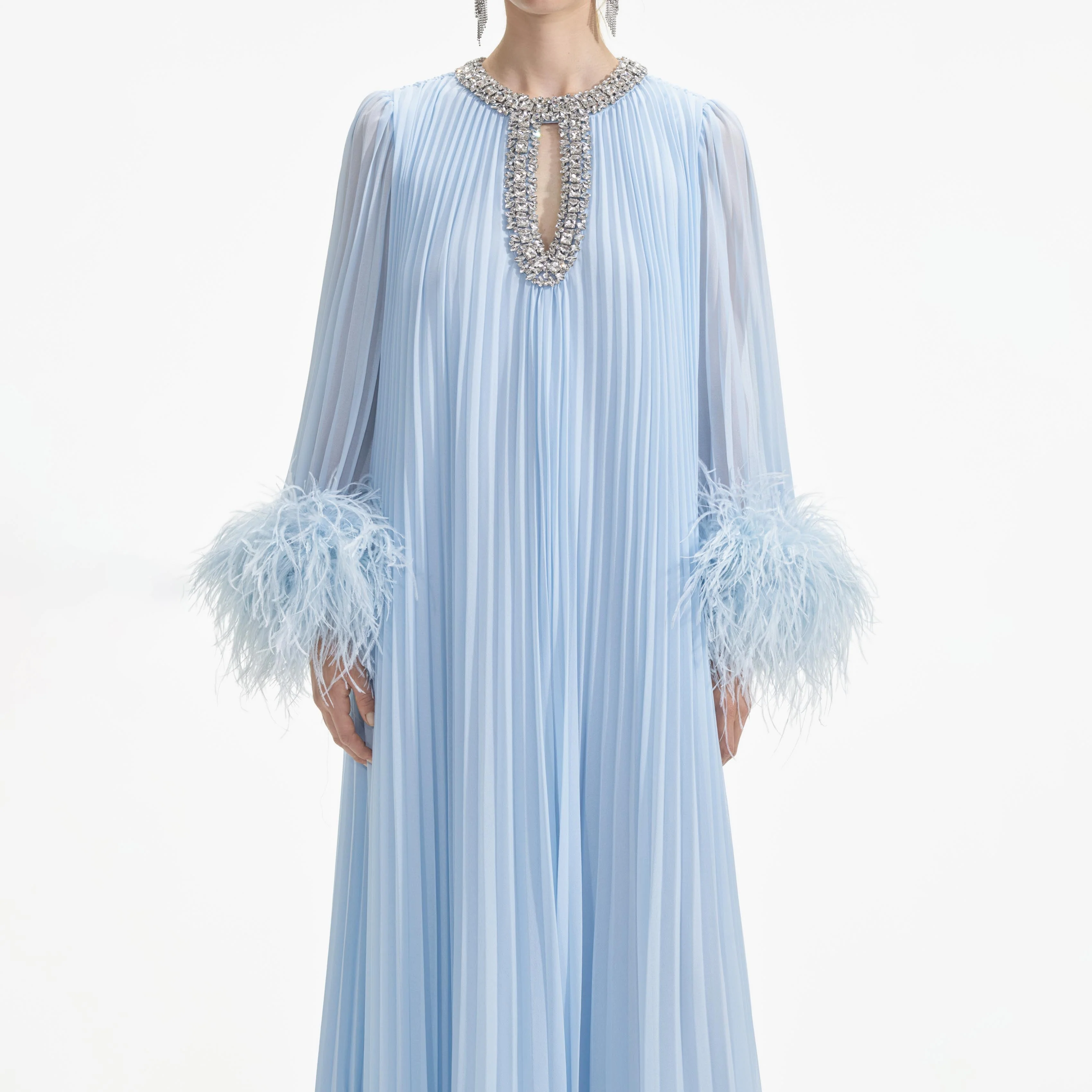 Blue Chiffon Feather Midi Dress - Image 4