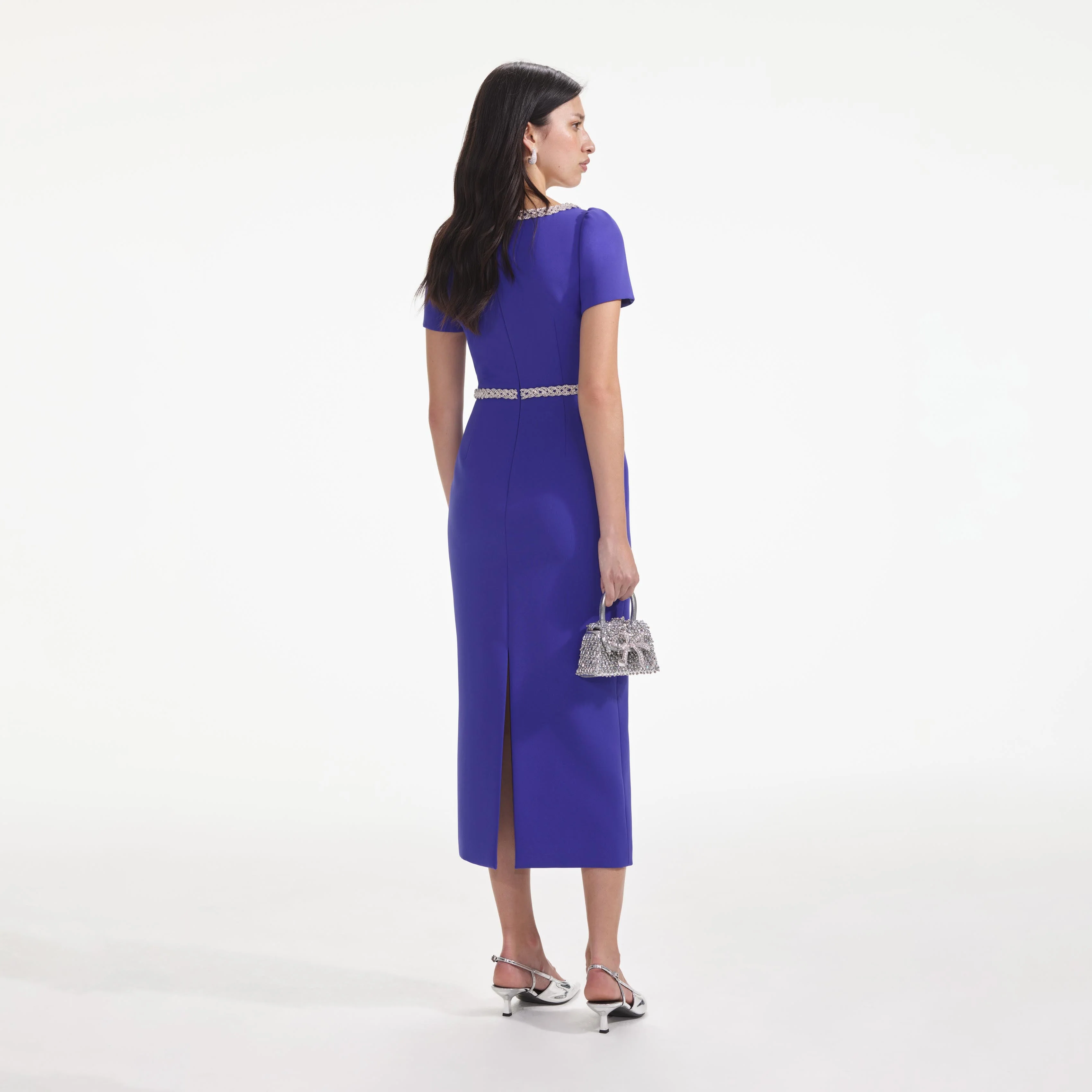 Blue Diamante Bow Trim Midi Dress - Image 3