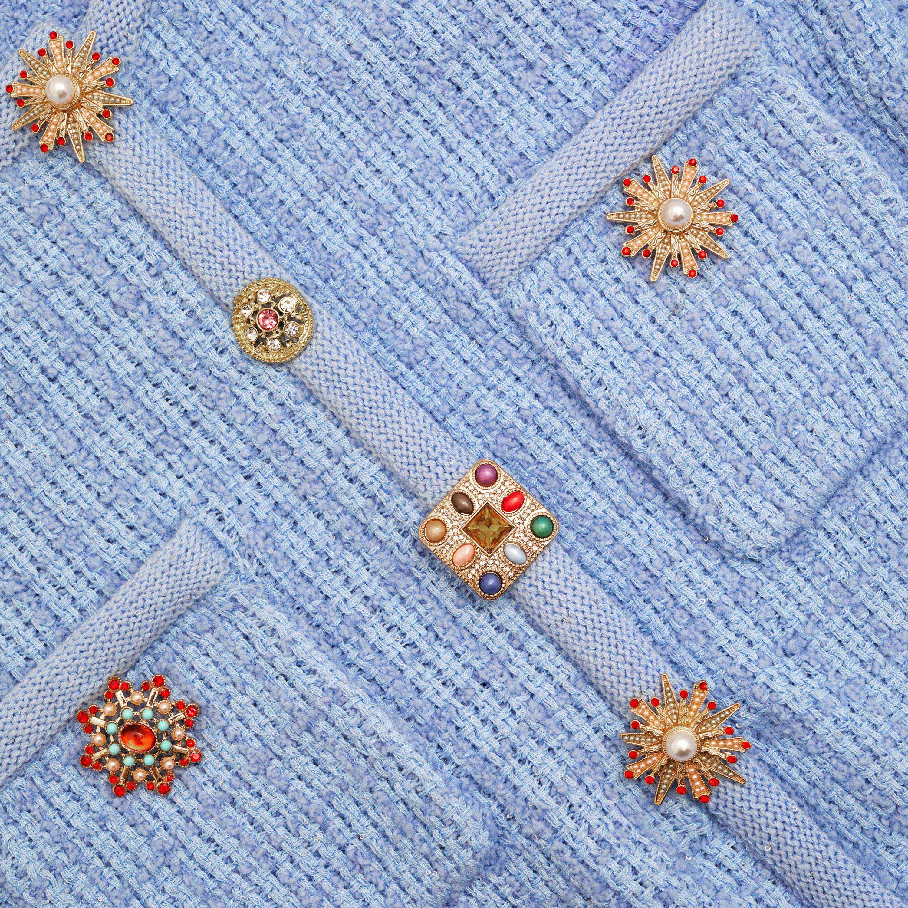Blue Jewel Button Knit Mini Dress - Image 5