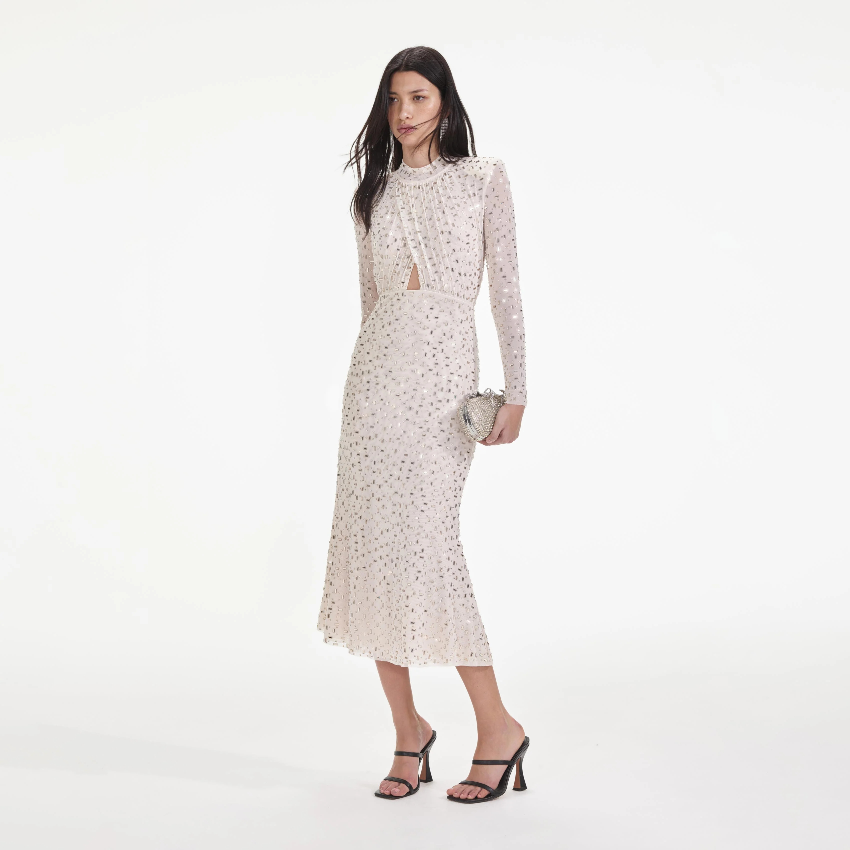 Champagne Rhinestone Mesh Midi Dress - Image 2
