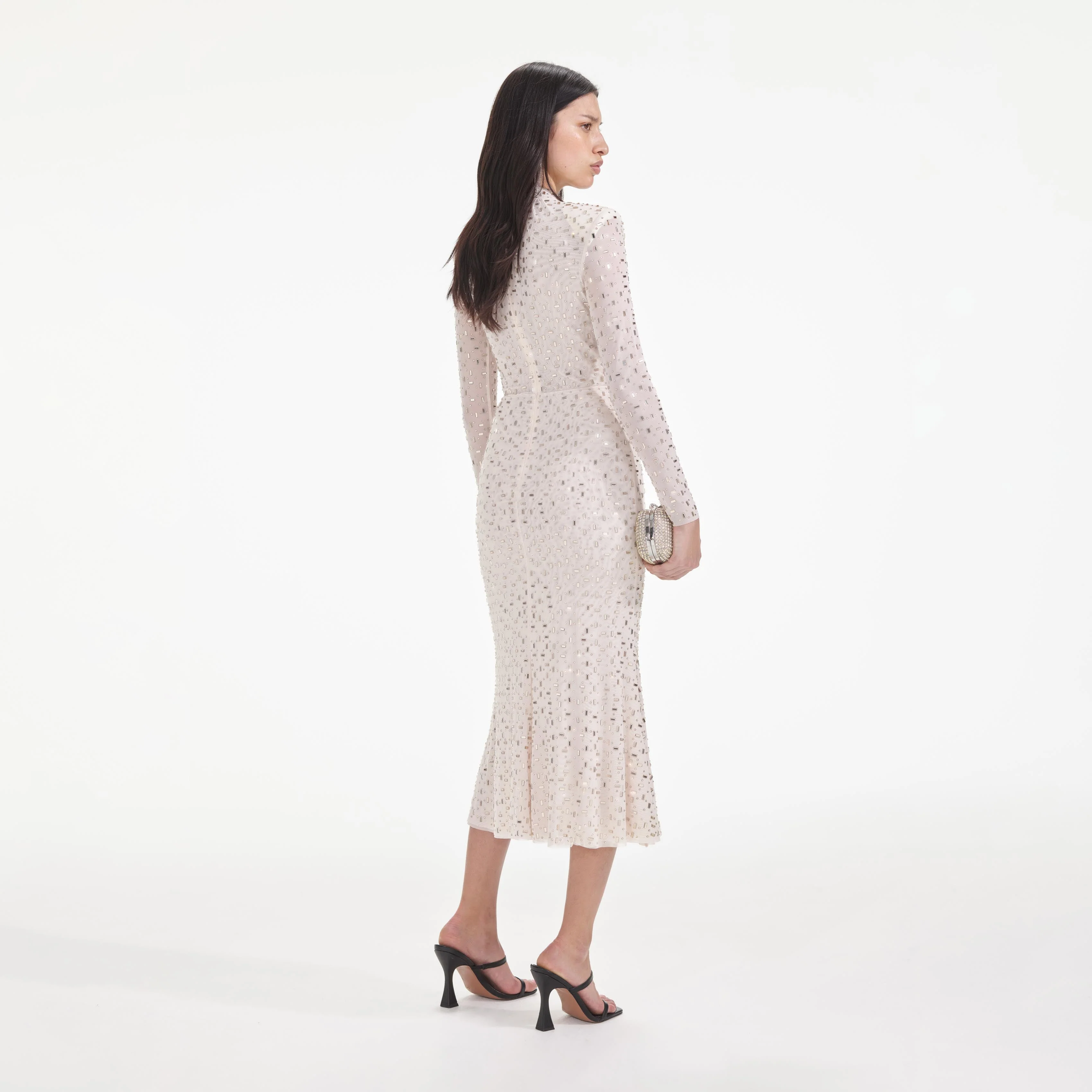Champagne Rhinestone Mesh Midi Dress - Image 3