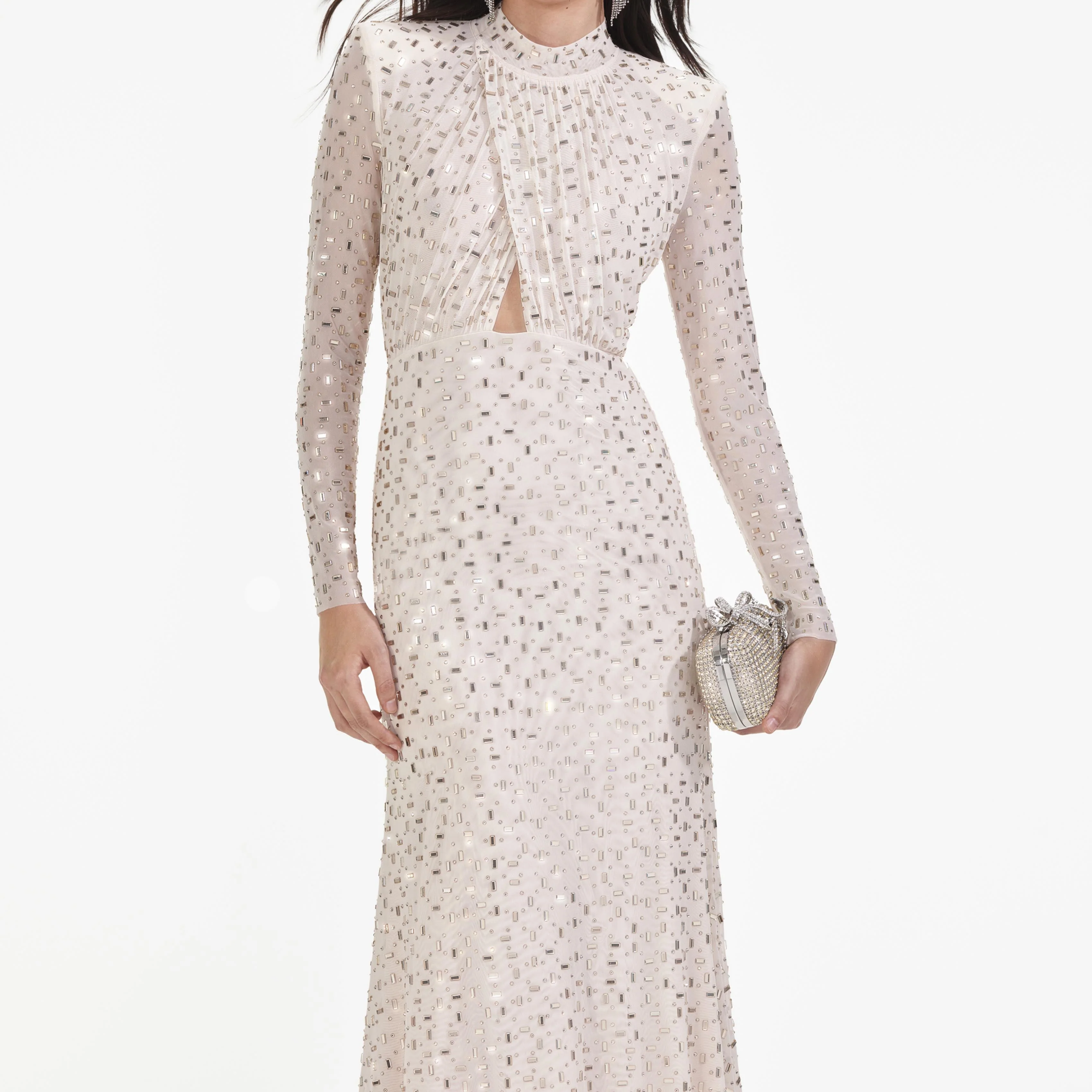 Champagne Rhinestone Mesh Midi Dress - Image 4
