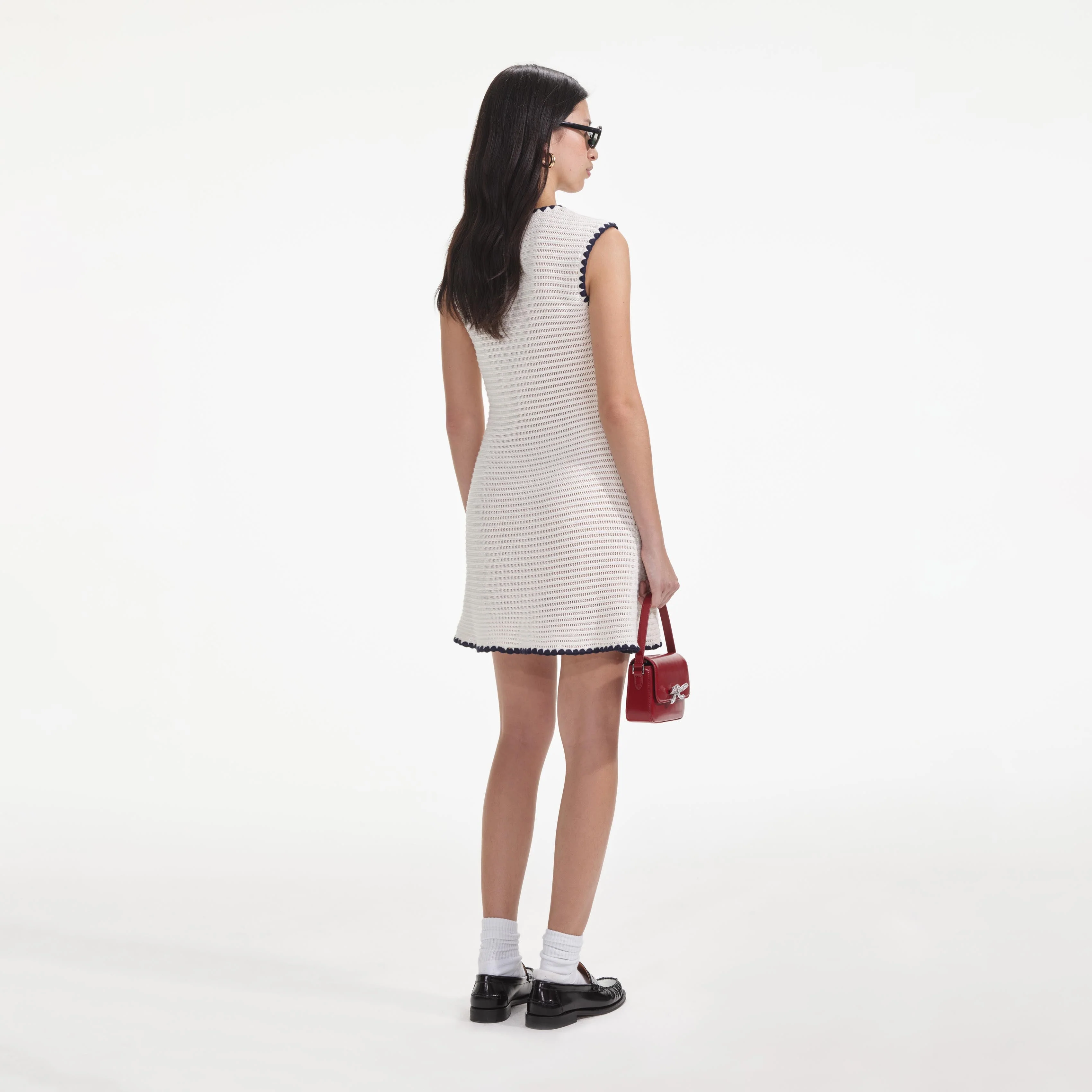 Cream Crochet Contrast Trim Mini Dress - Image 3