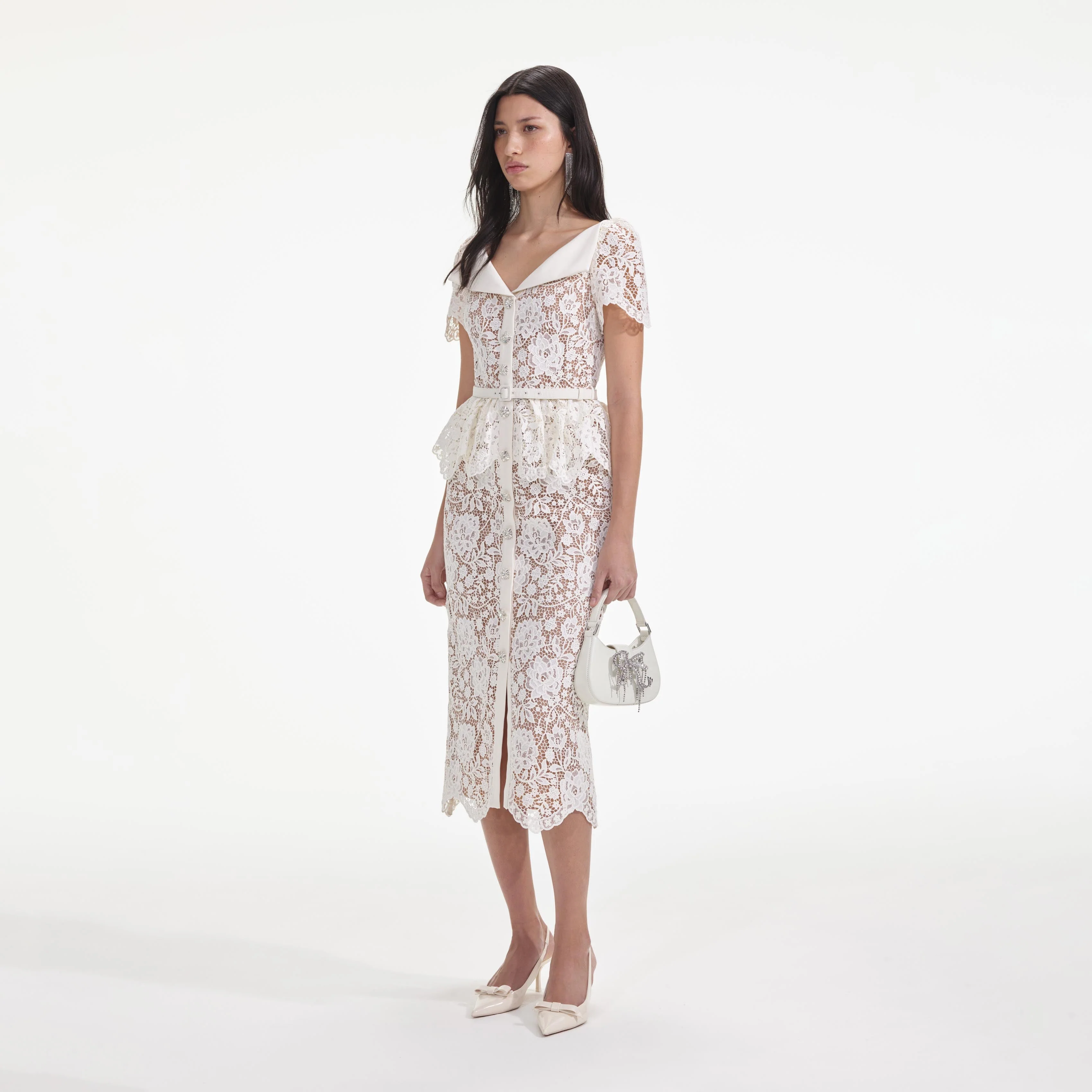 Cream Lace Peplum Midi Dress - Image 2