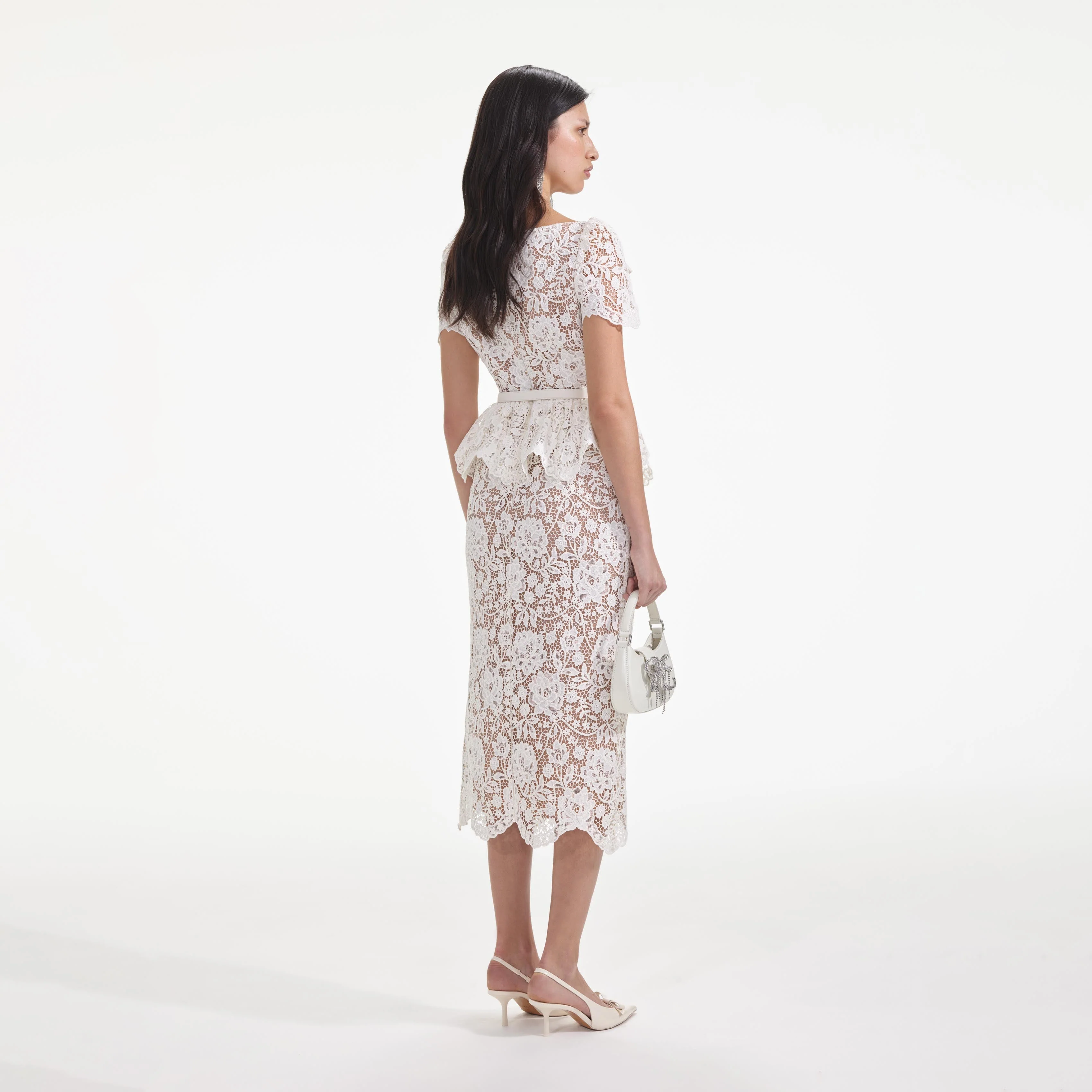 Cream Lace Peplum Midi Dress - Image 3