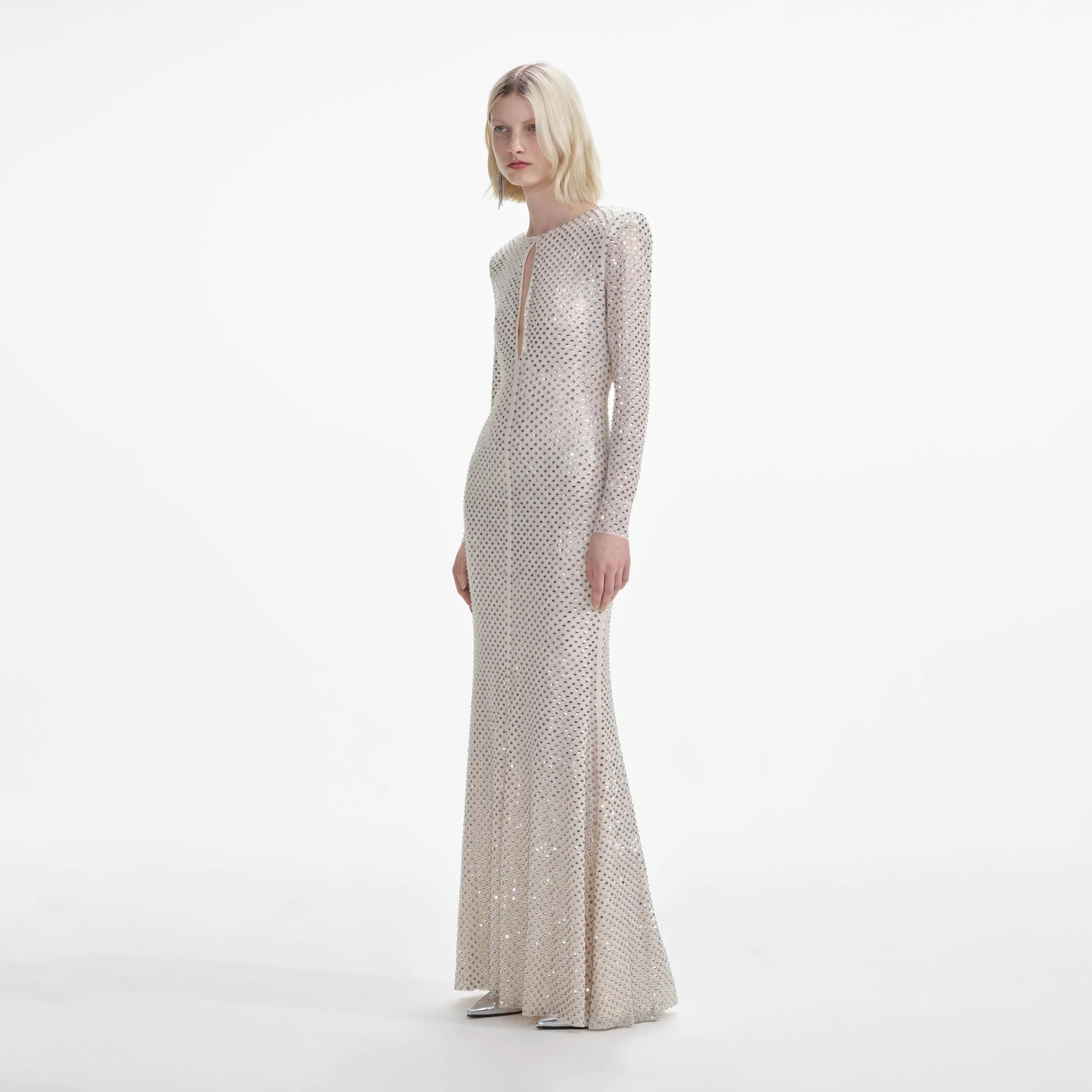 Cream Rhinestone Keyhole Maxi Dress - Image 2