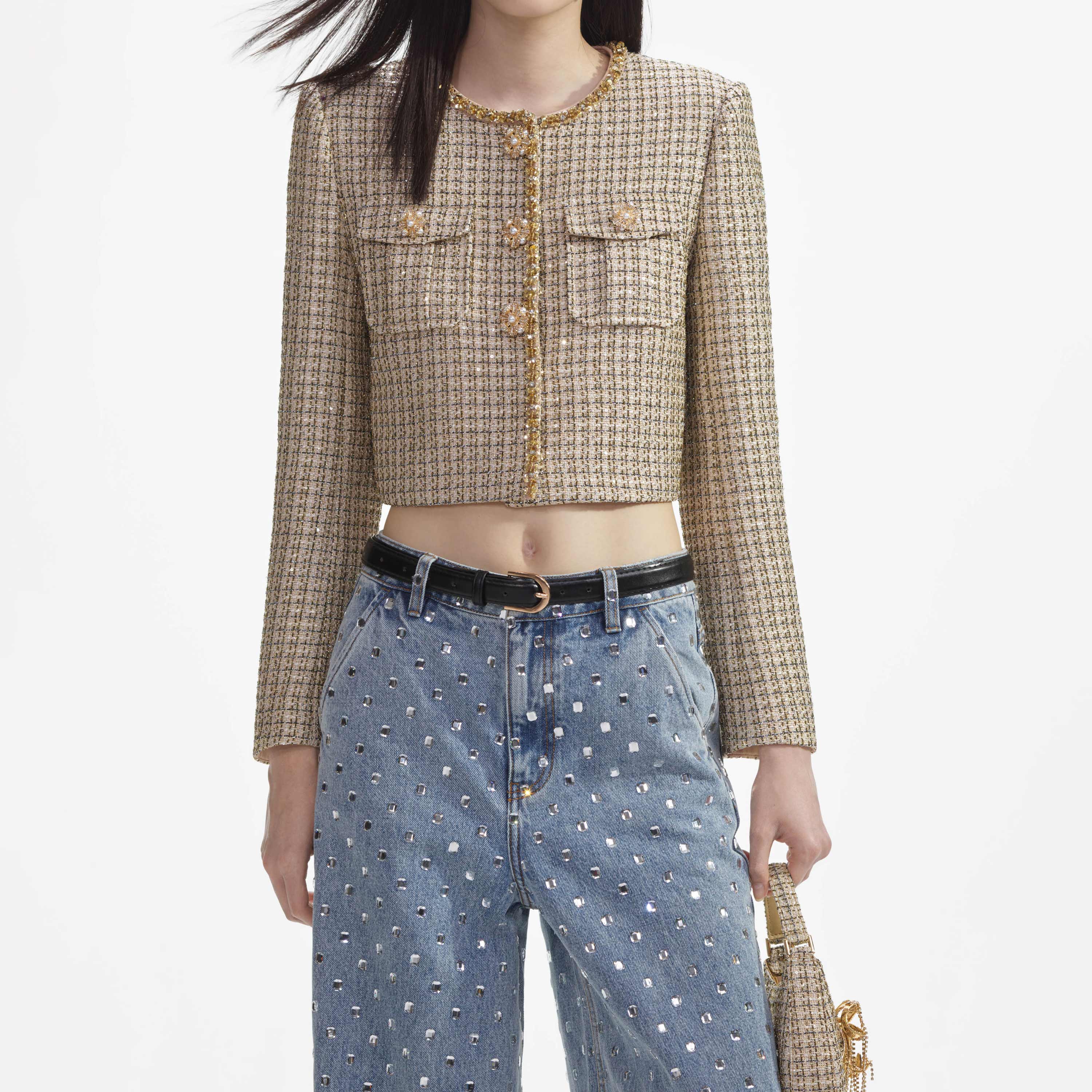 Gold Boucle Cropped Jacket - Image 4