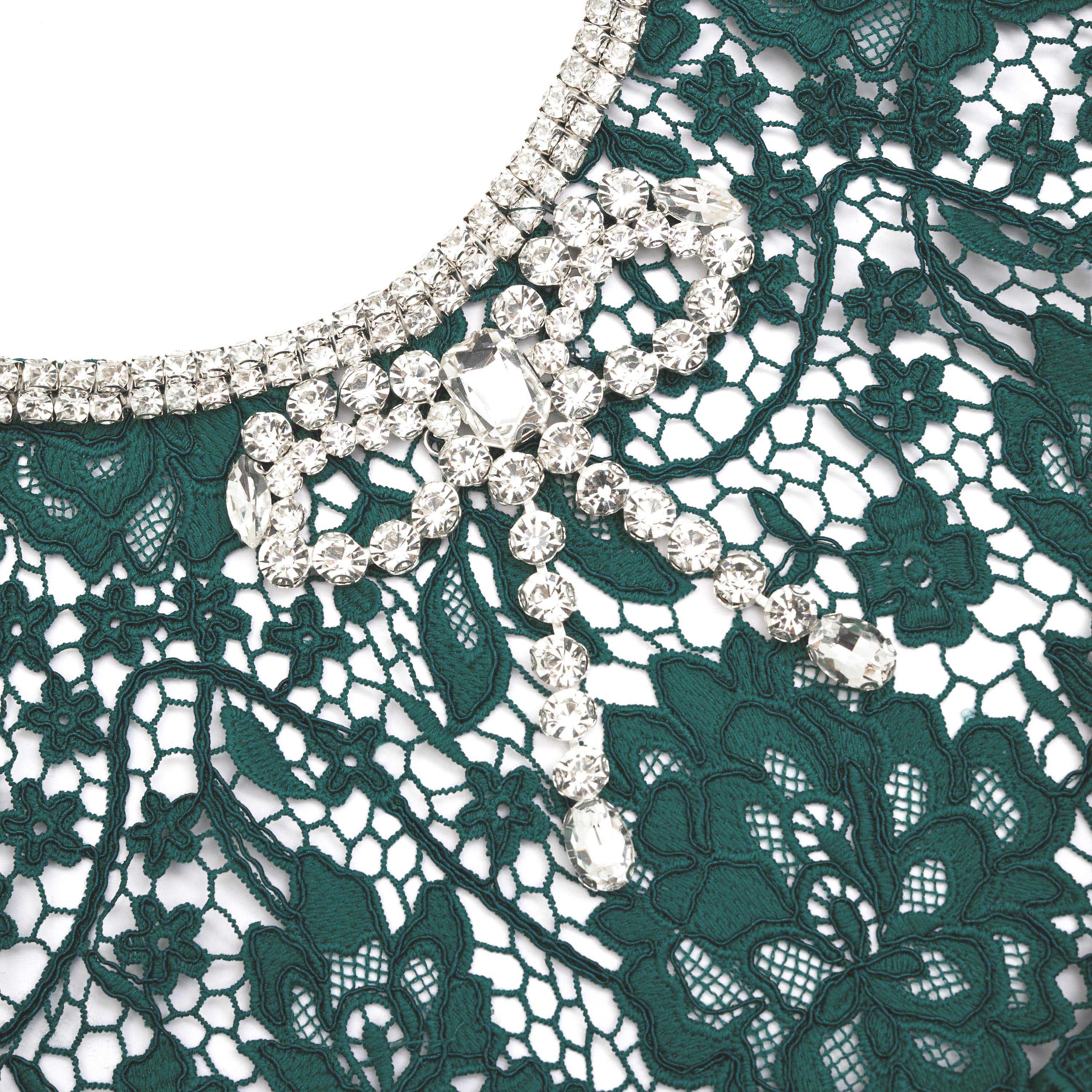 Green Lace Diamante Bow Midi Dress - Image 5