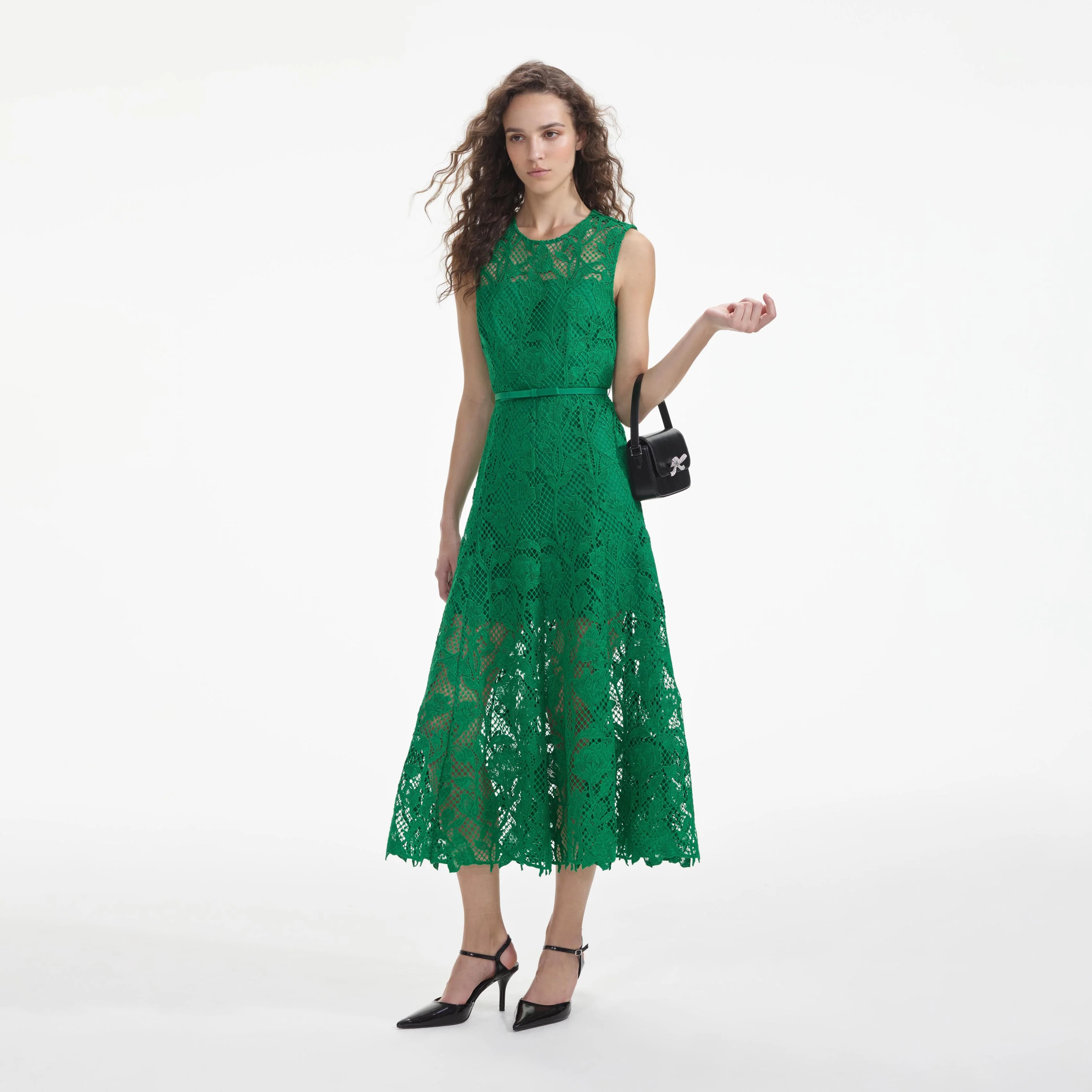 Green Lace Sleeveless Midi Dress - Image 2