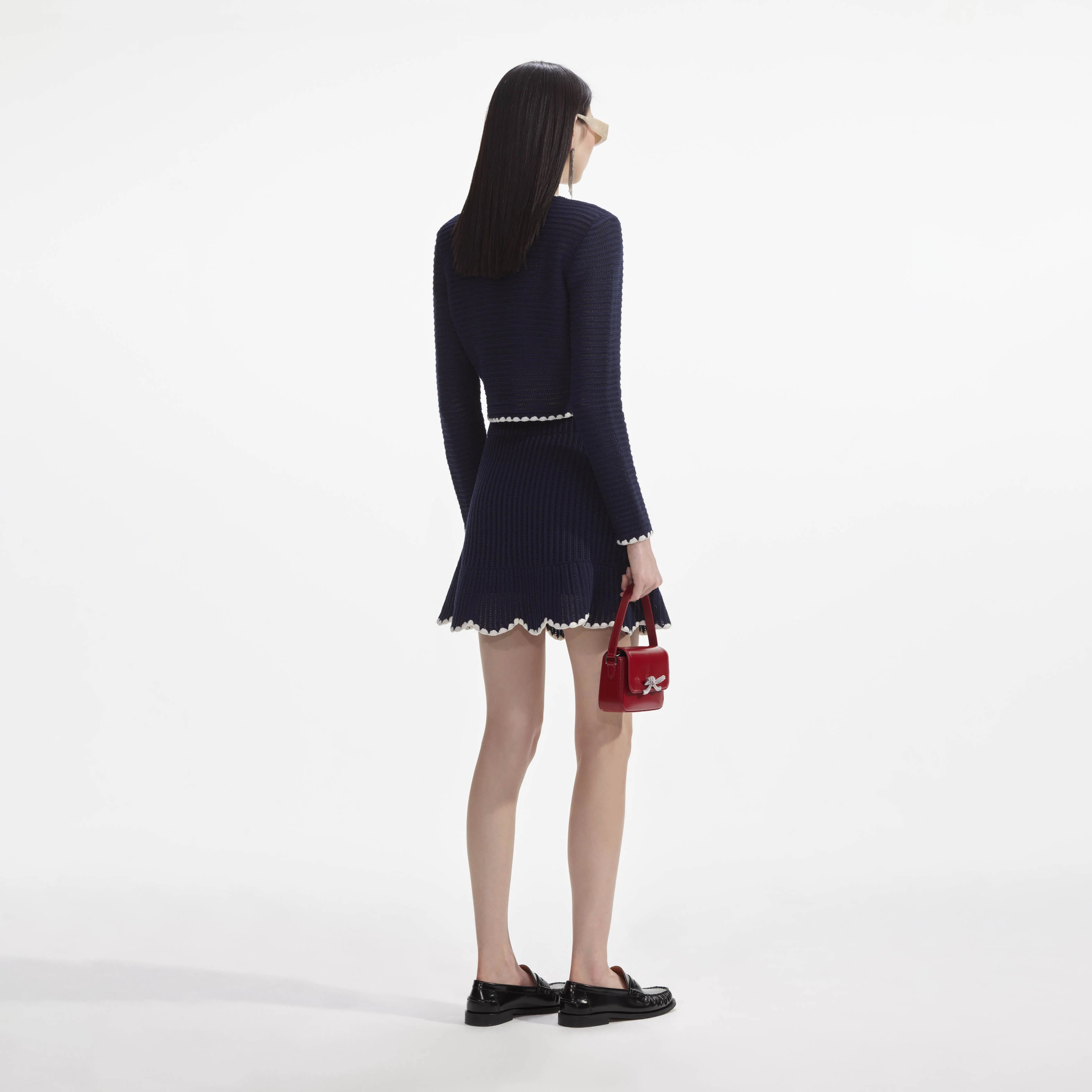 Navy Crochet Contrast Trim Mini Skirt - Image 3
