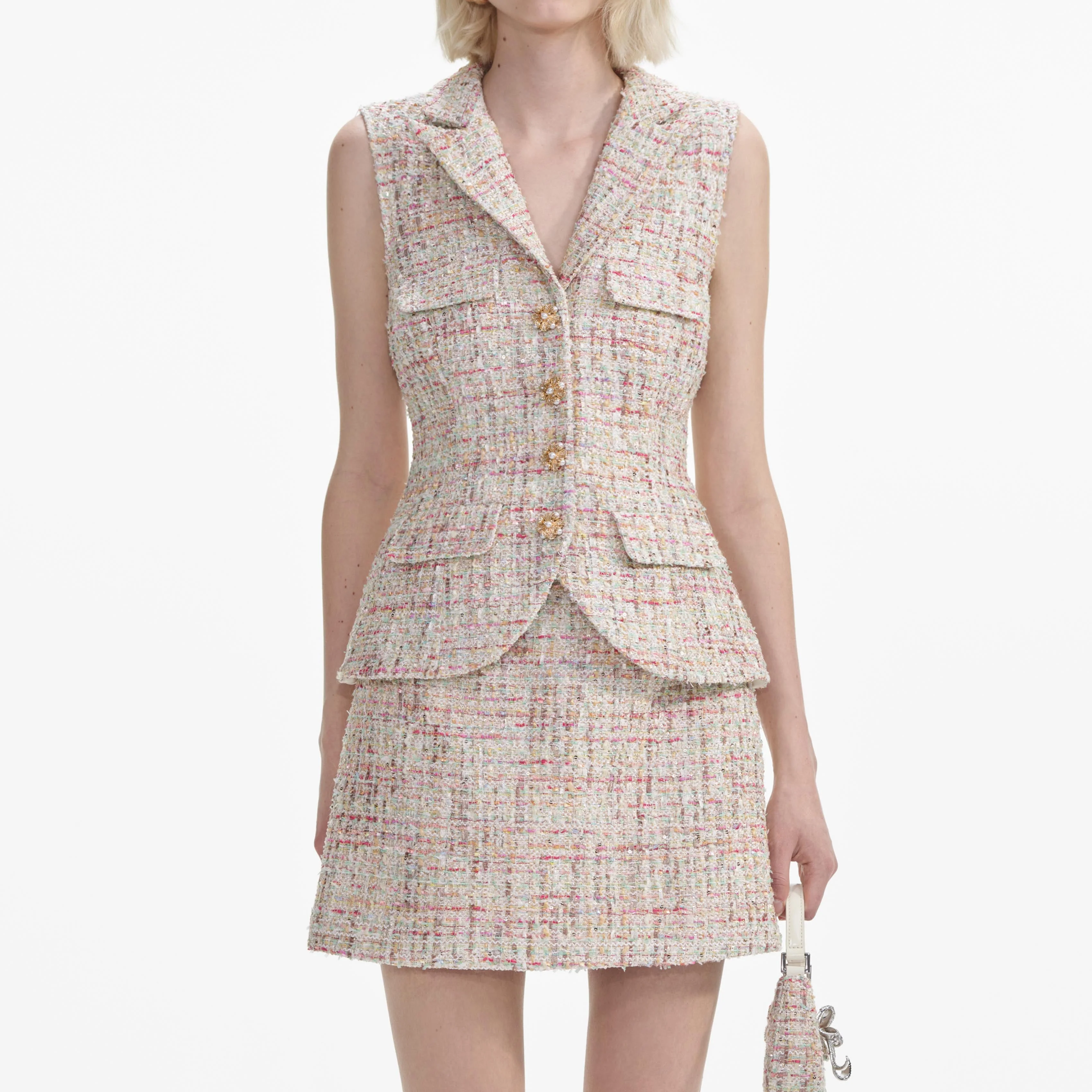 Pastel Boucle Tailored Mini Dress - Image 4