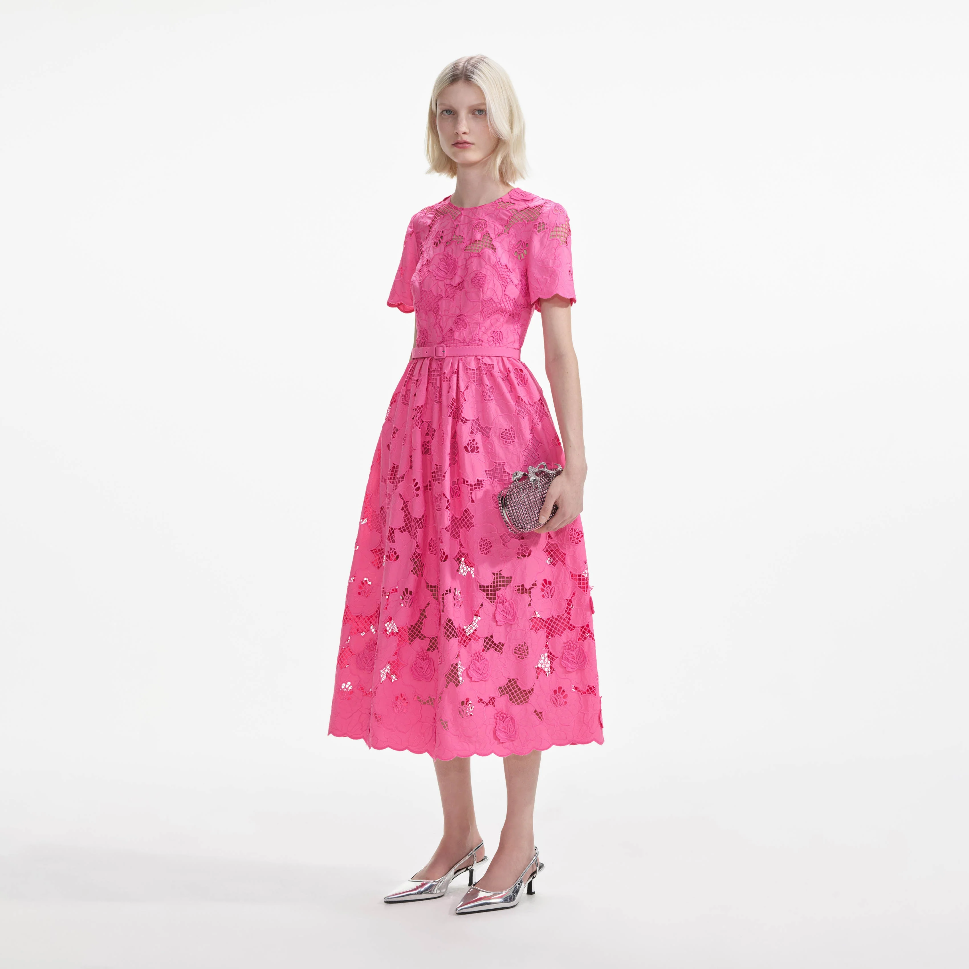Pink Cotton Lace Midi Dress - Image 2