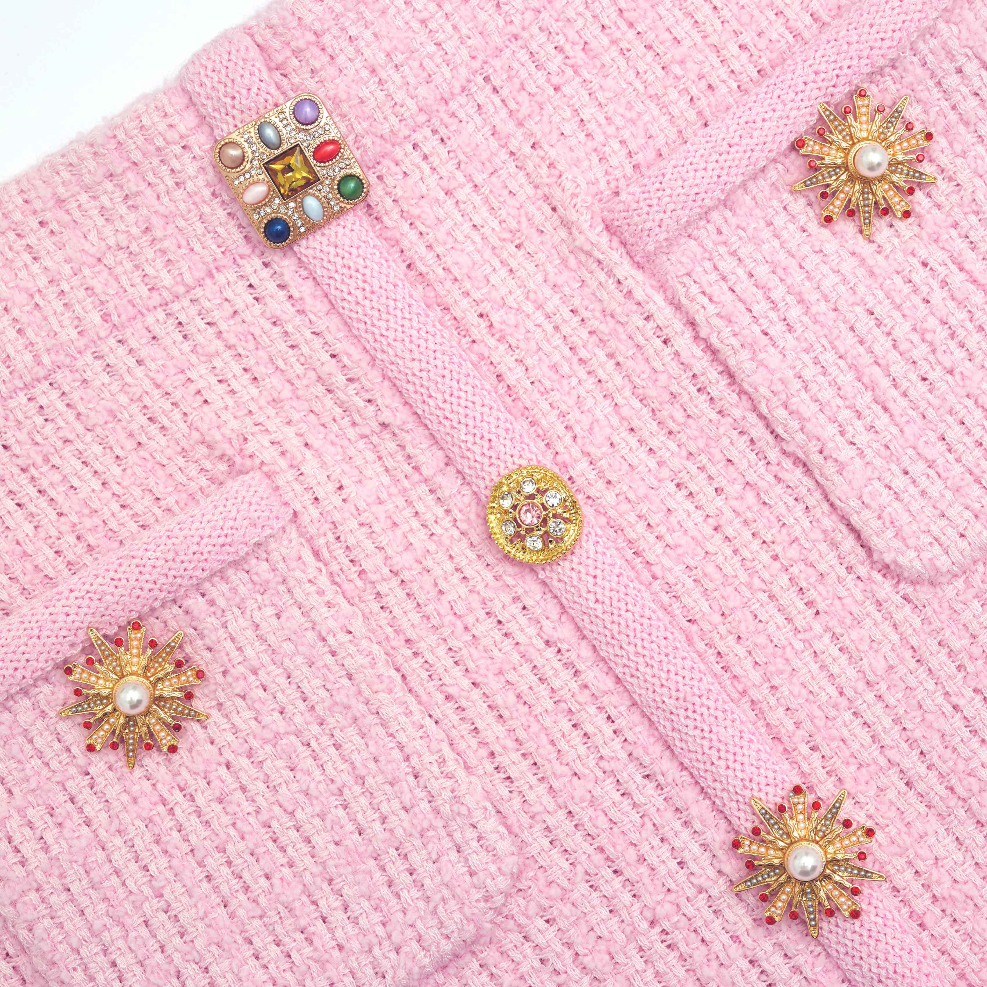 Pink Jewel Button Knit Mini Skirt - Image 5