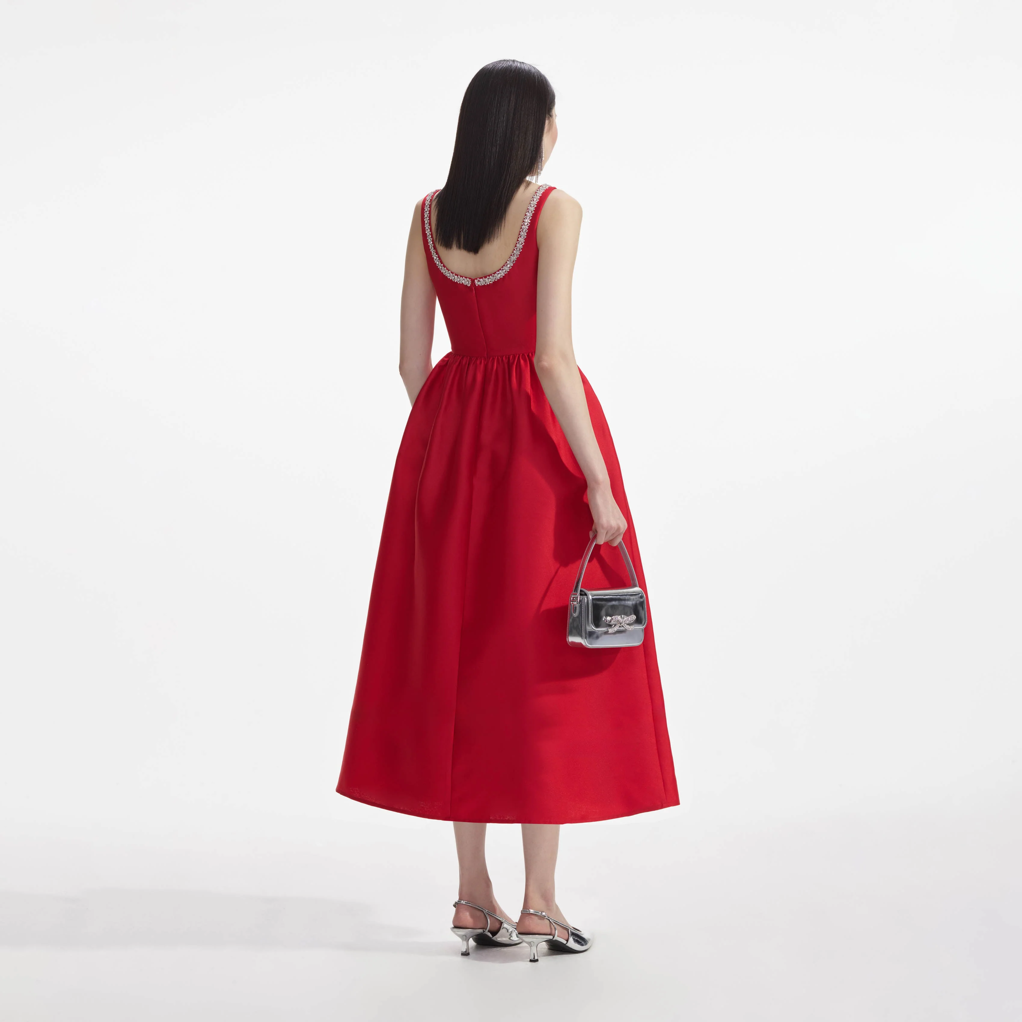 Red Taffeta Diamante Midi Dress - Image 3