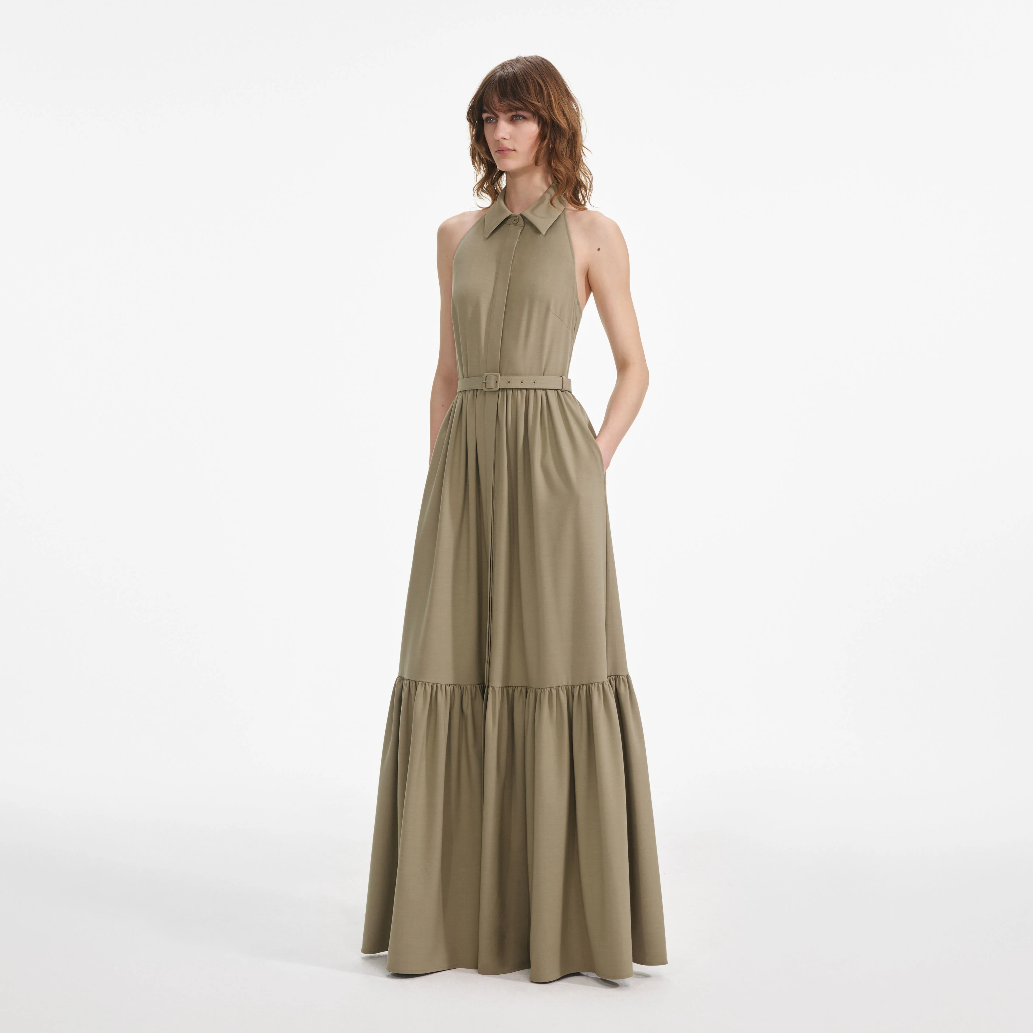 Beige Sleeveless Twill Maxi Dress - Image 2