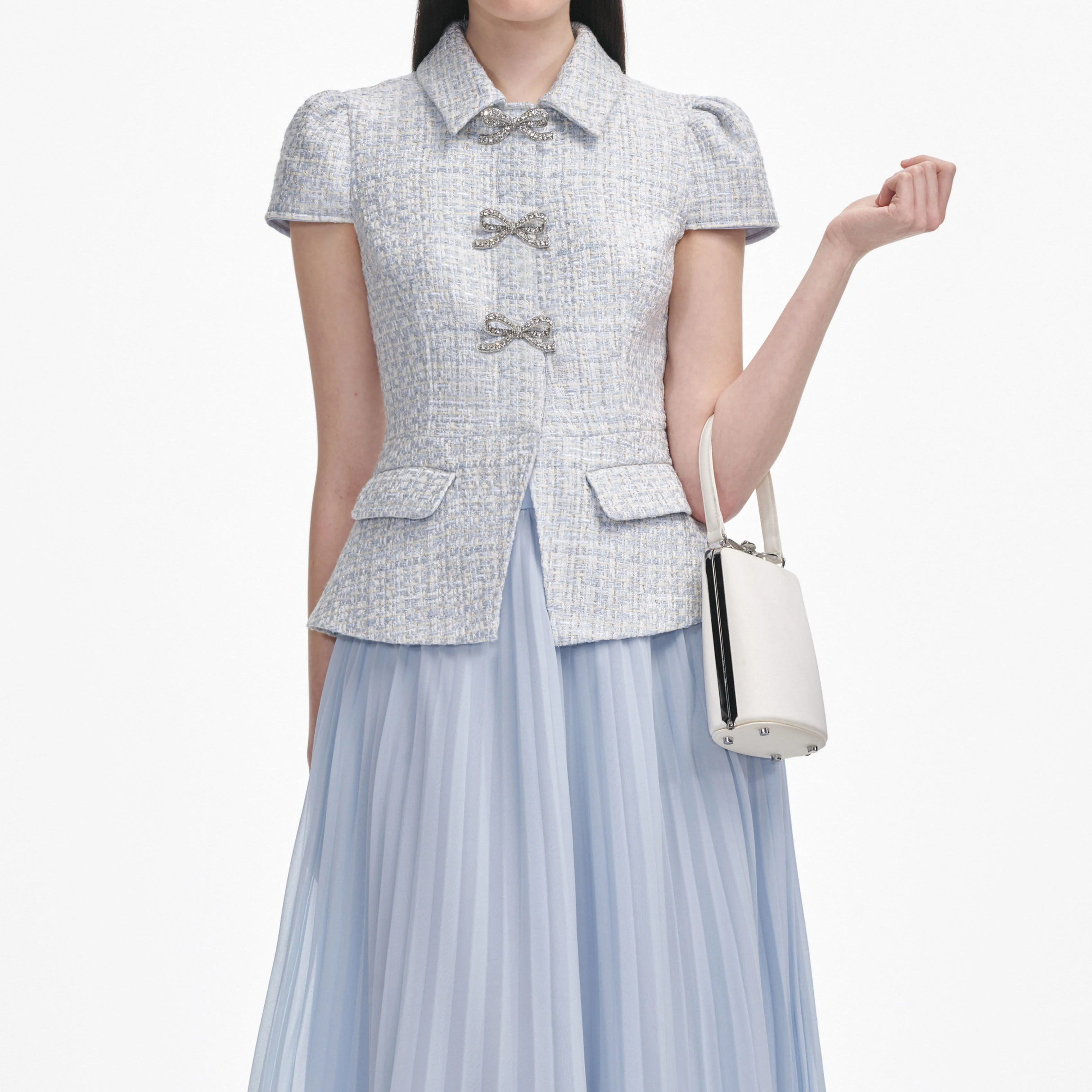 Blue Boucle Bow Midi Dress - Image 4