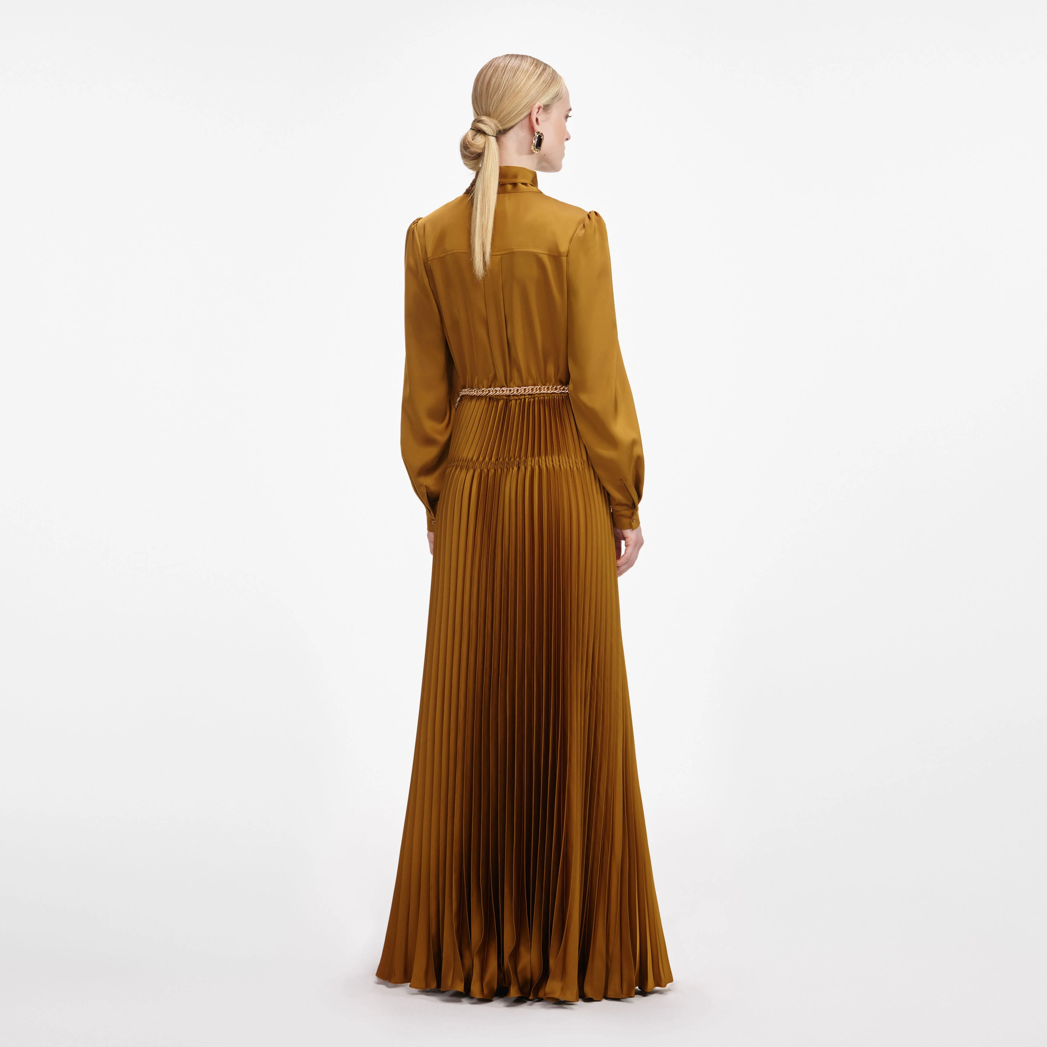 Bronze Satin Tie Neck Maxi Dress - Image 3
