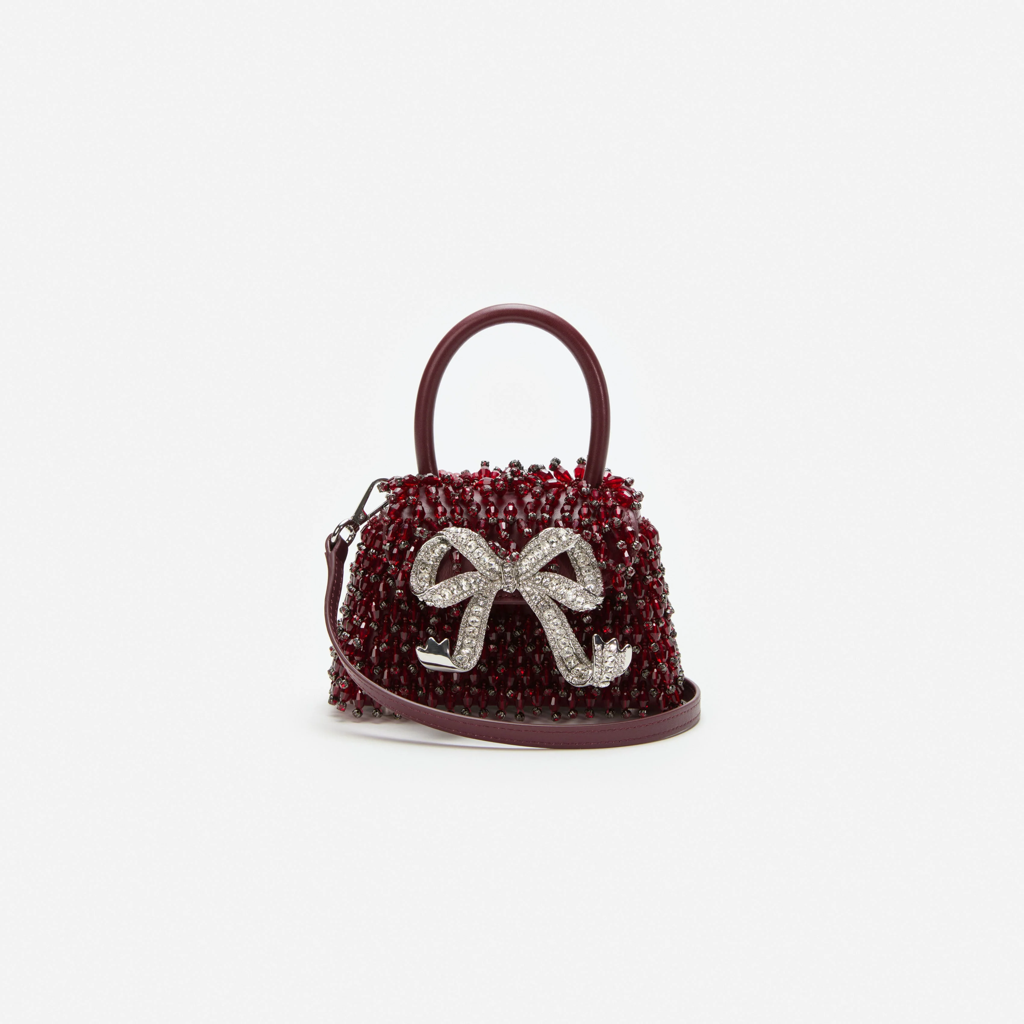 Burgundy Embellished Micro Bow Bag - Image 4
