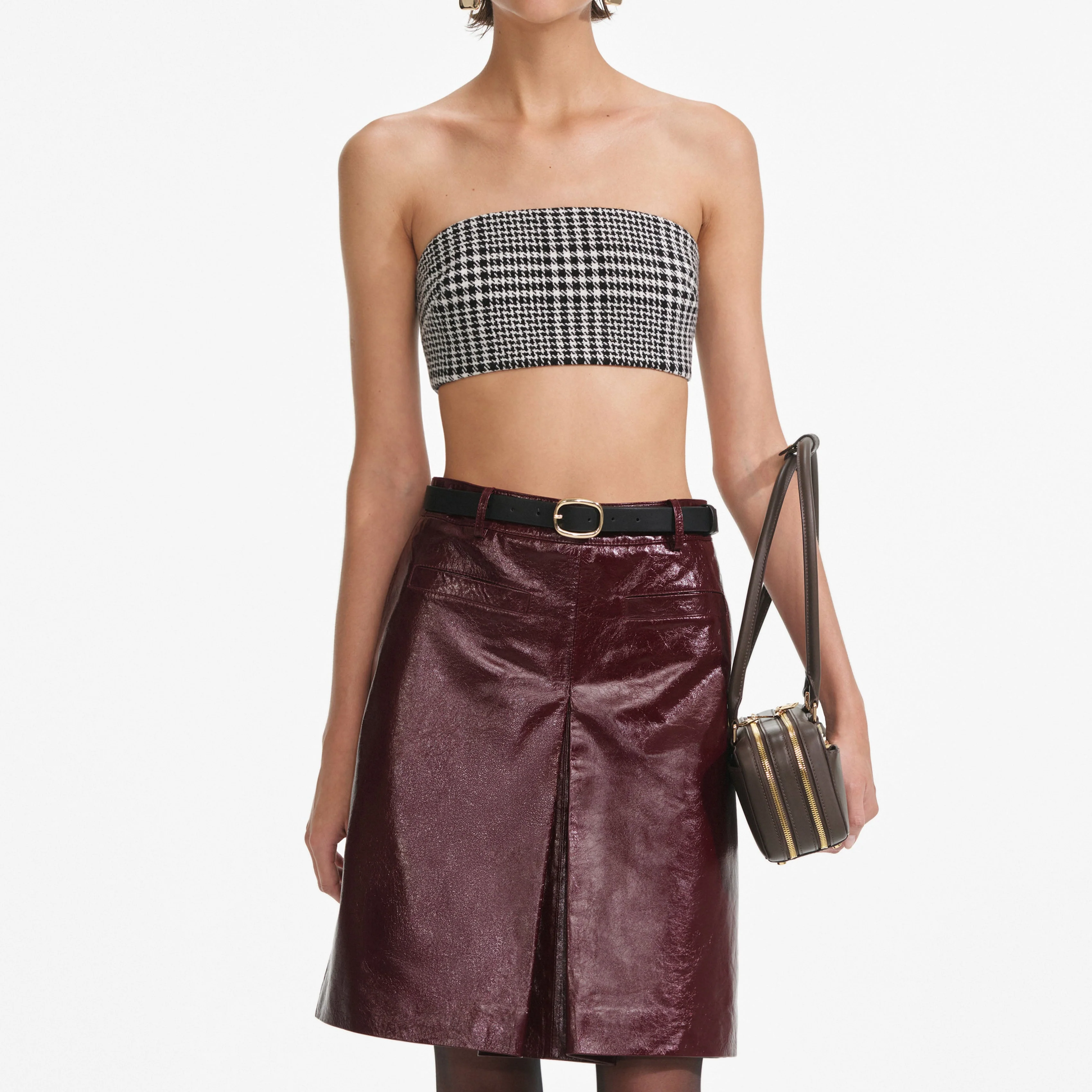 Burgundy Leather Mini Skirt - Image 4