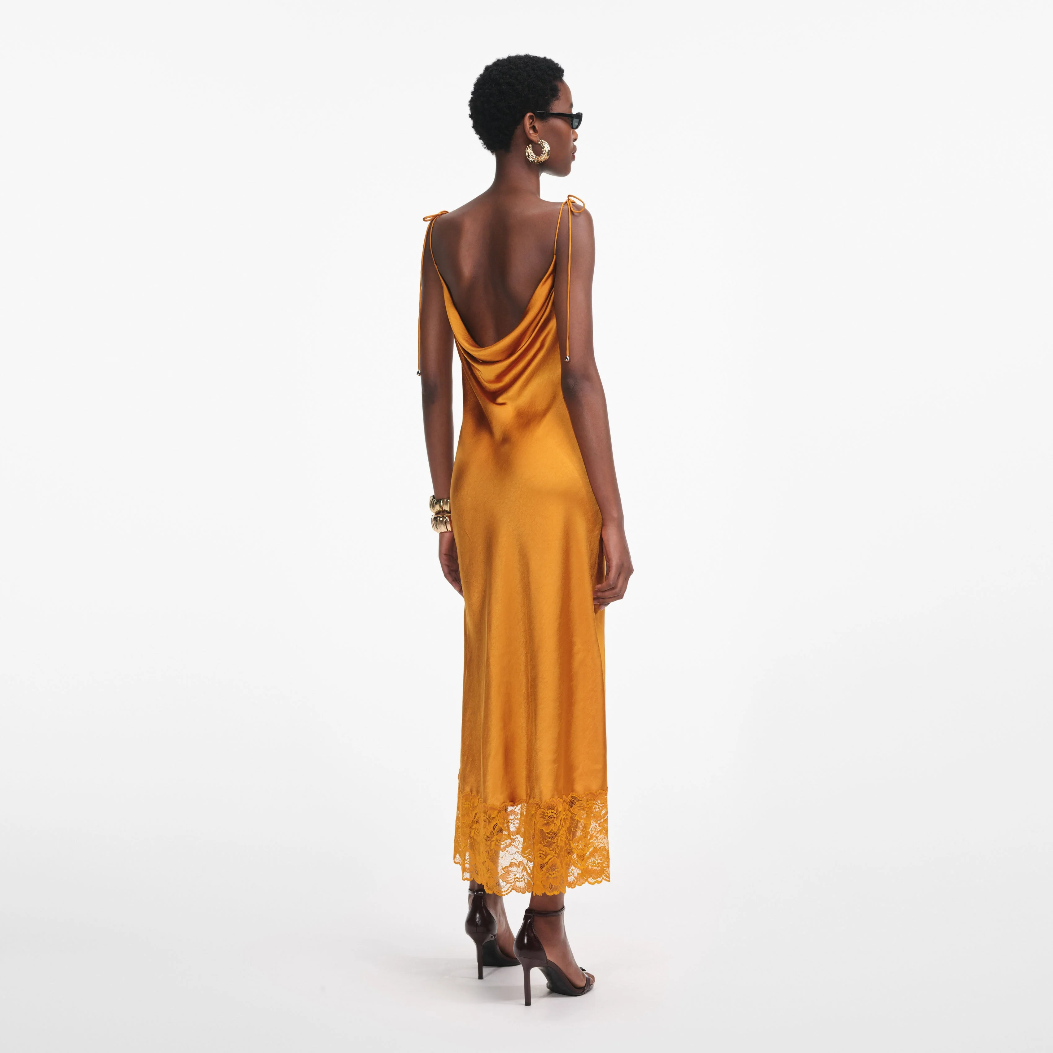 Burnt Orange Satin Midi Dress - Image 3