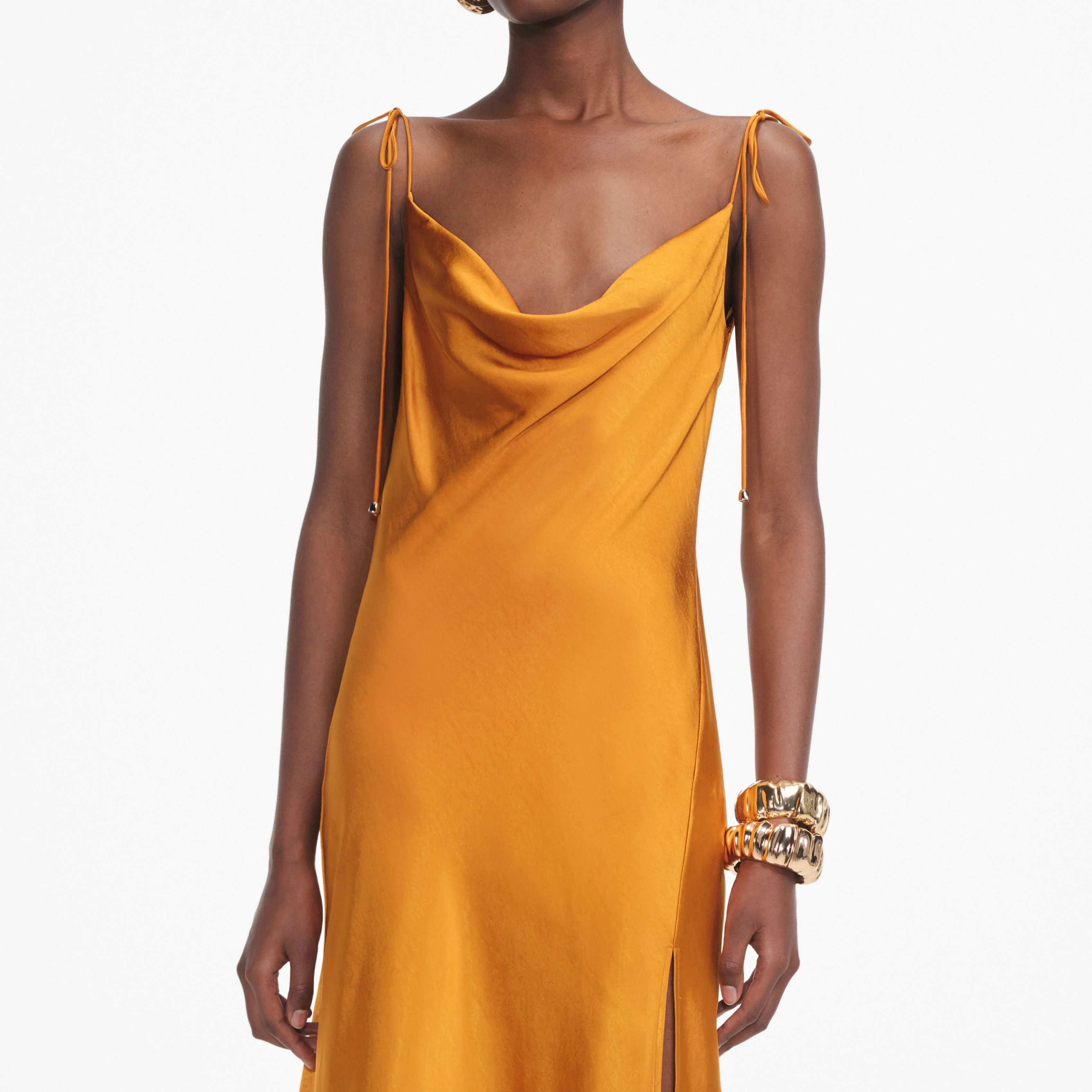 Burnt Orange Satin Midi Dress - Image 4