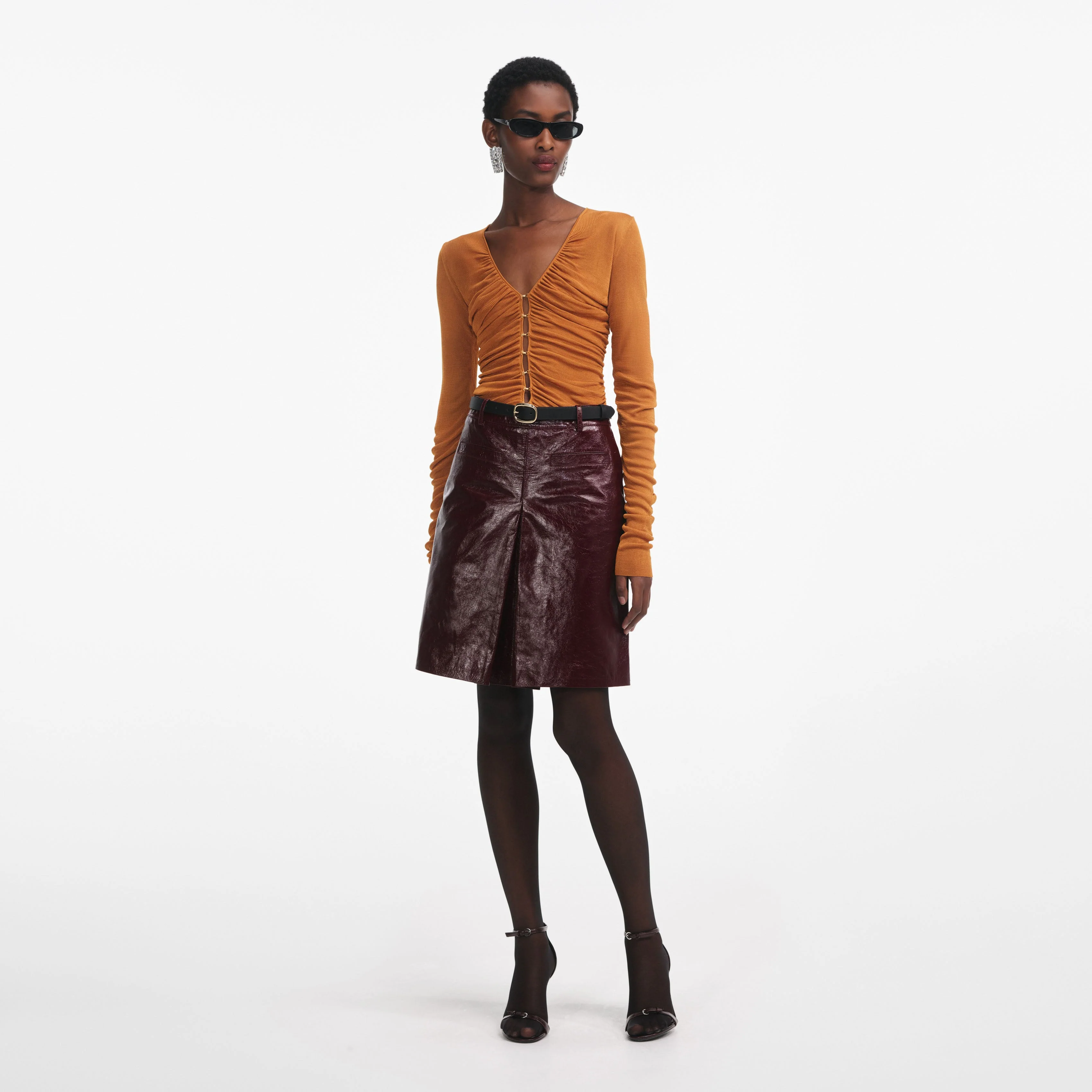 Burnt Orange V Neck Viscose Knit Top - Image 2