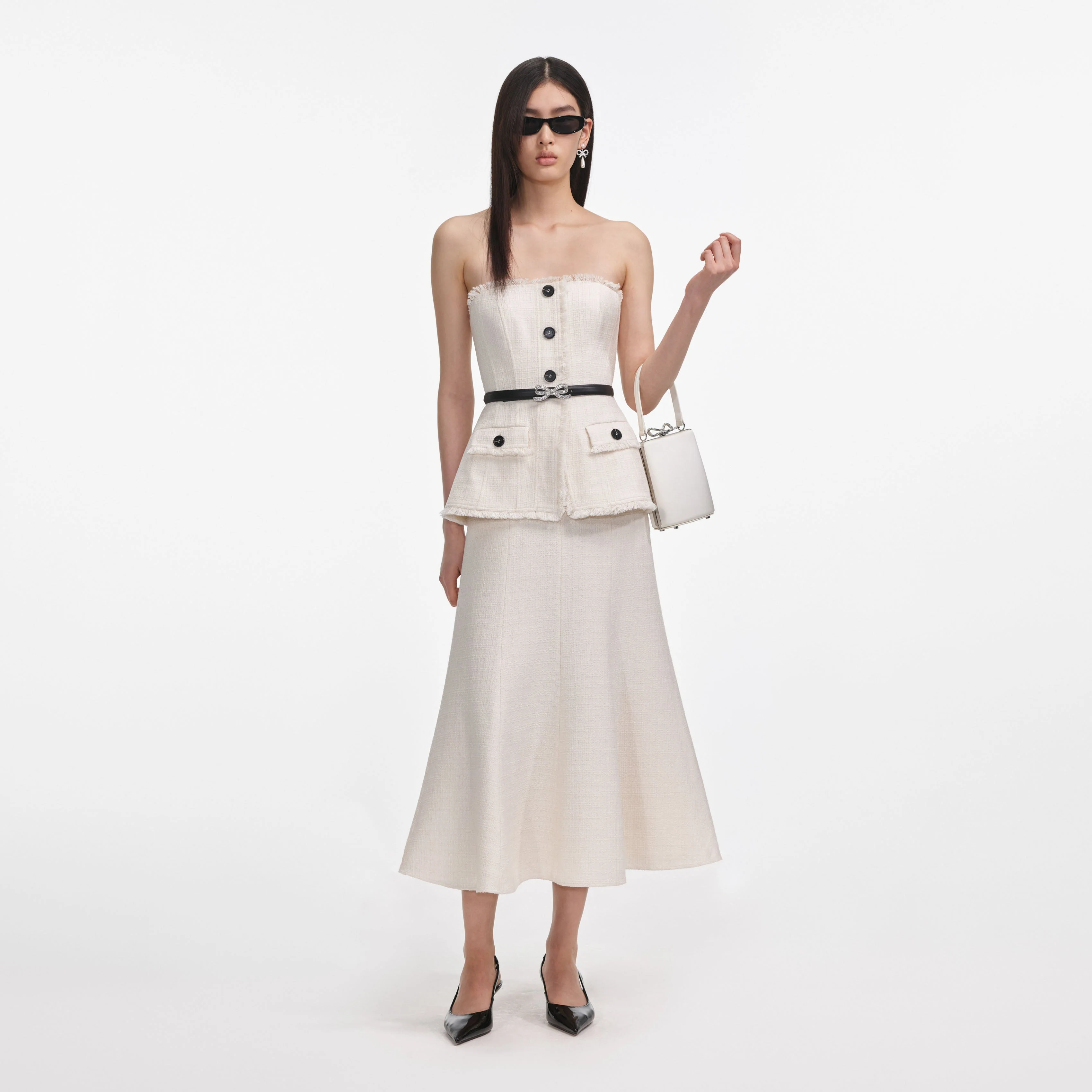 Cream Boucle Bandeau Midi Dress