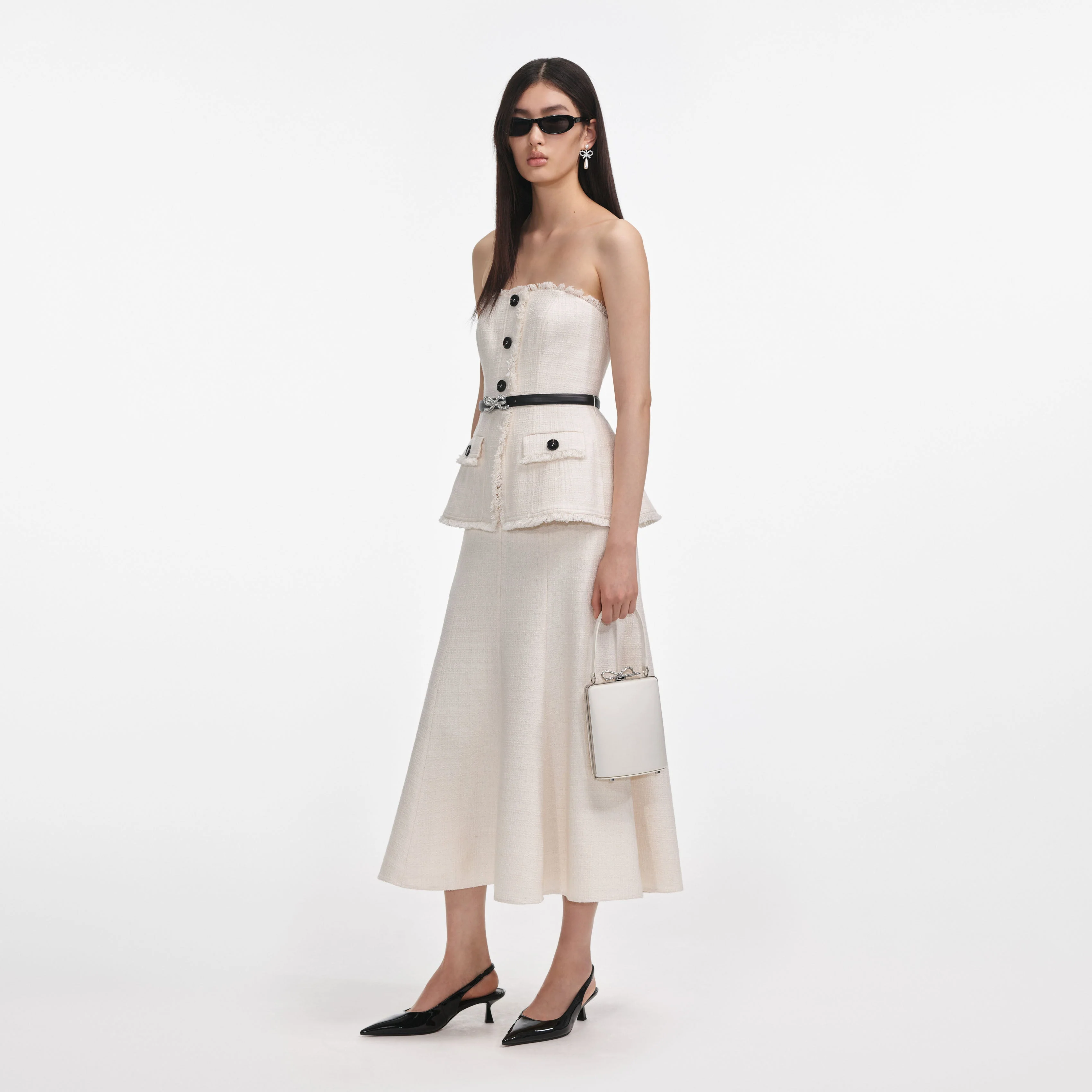 Cream Boucle Bandeau Midi Dress - Image 2