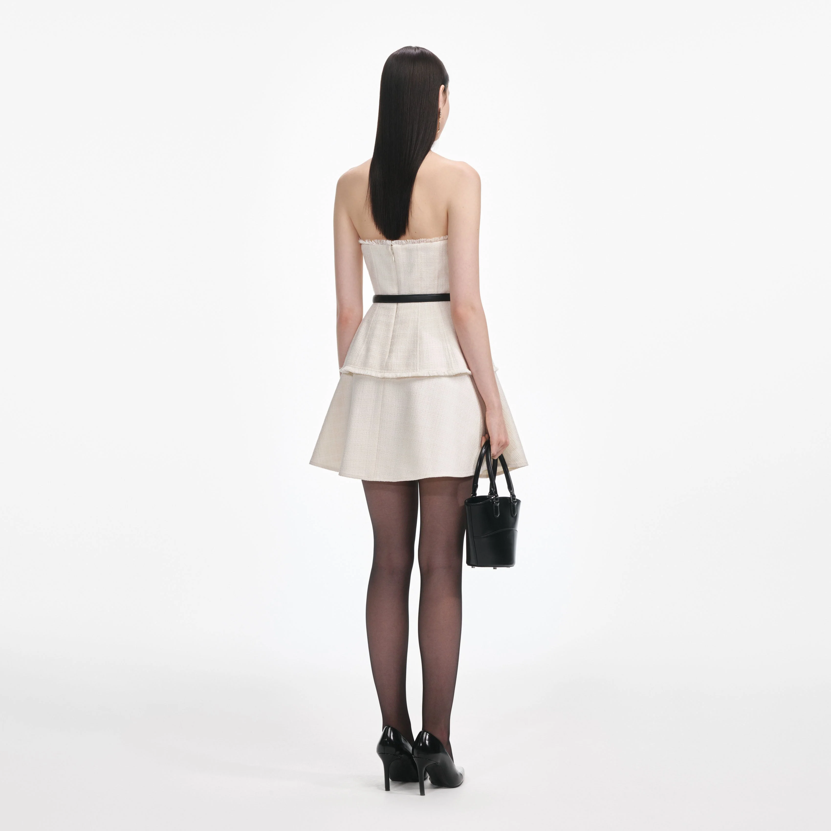 Cream Boucle Bandeau Mini Dress - Image 3
