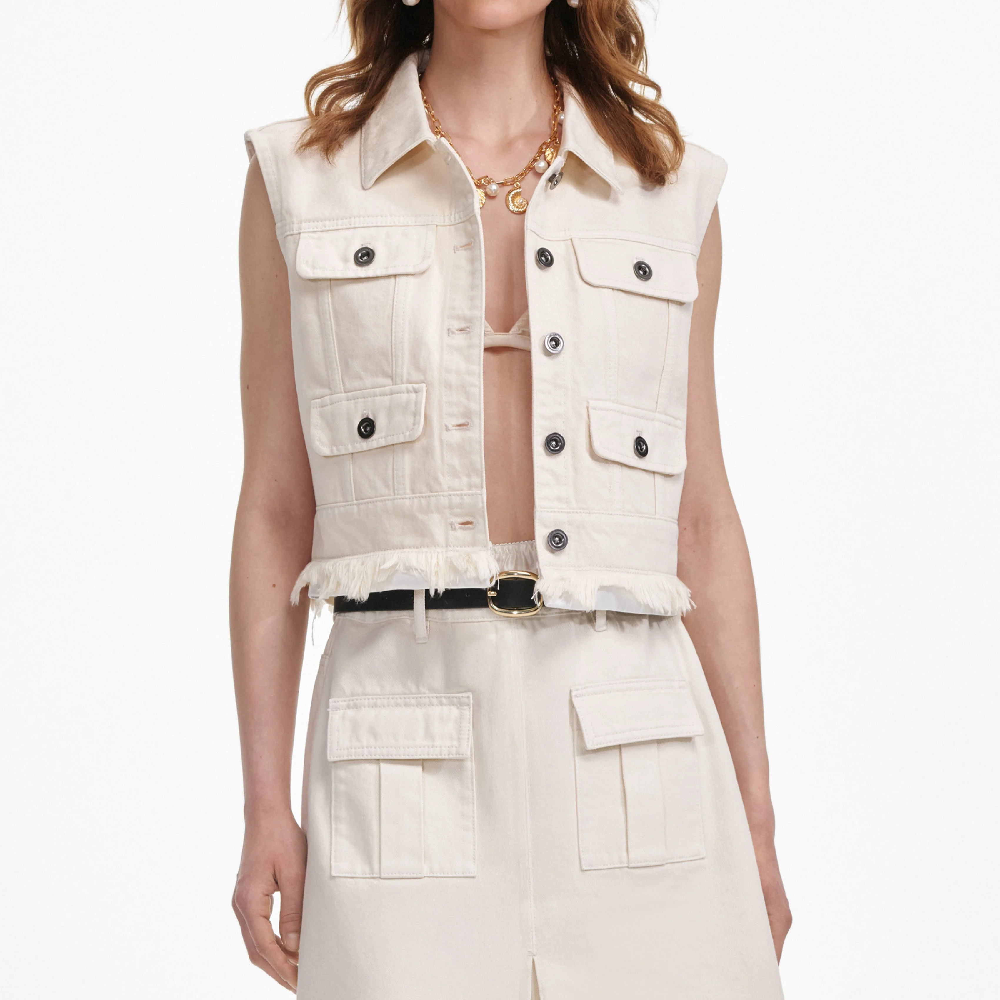 Cream Denim Midi Skirt - Image 4