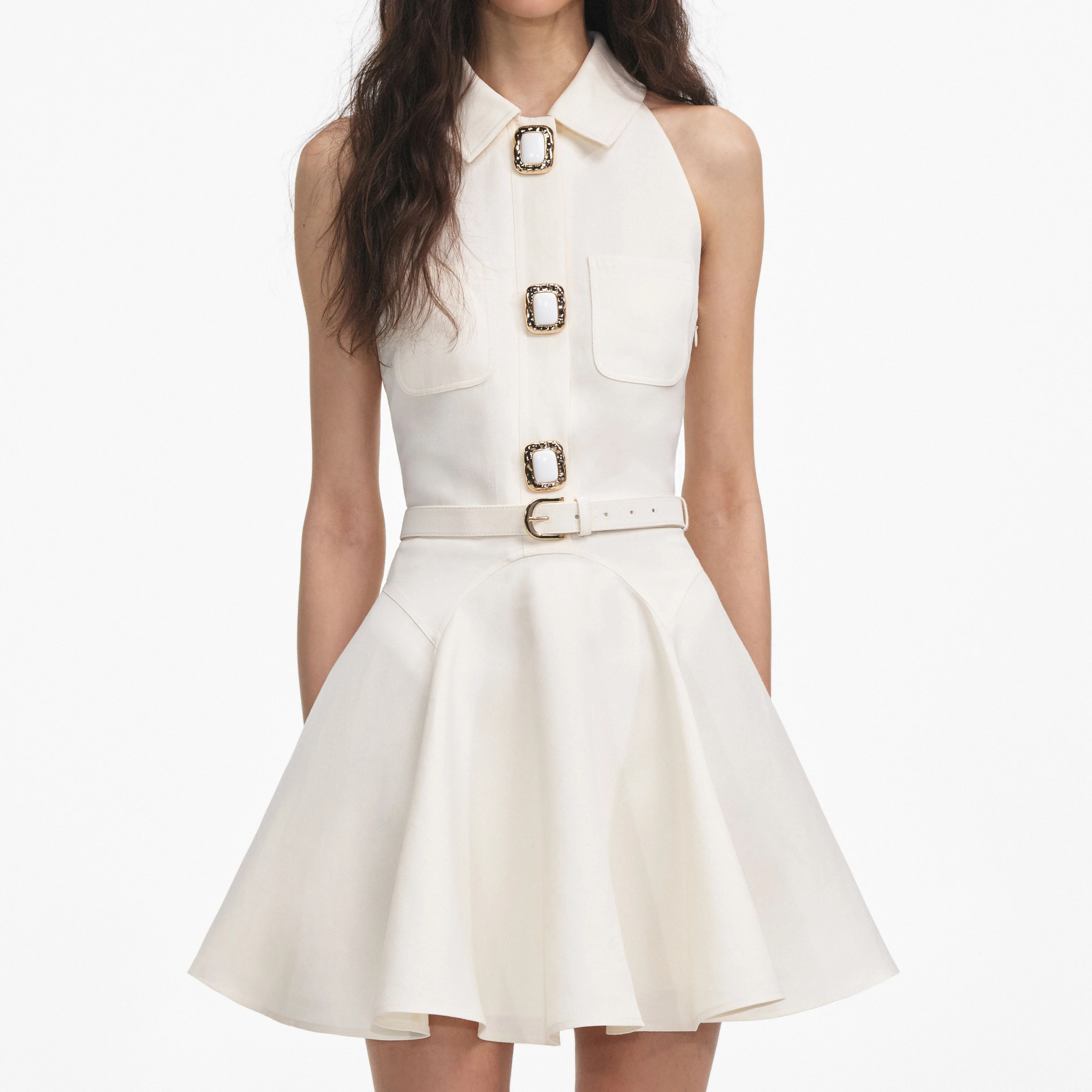 Cream Linen Mini Dress - Image 4