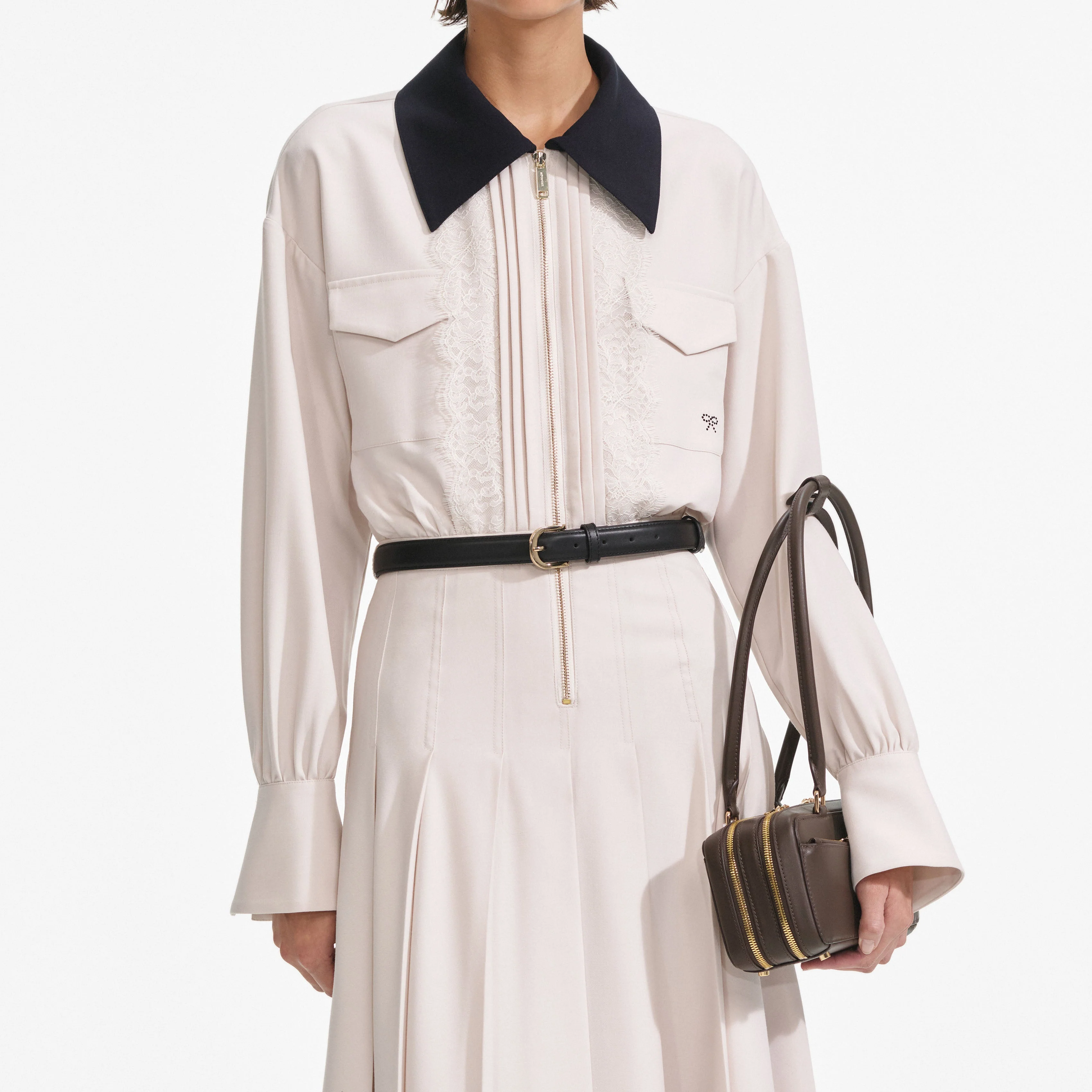 Cream Twill Contrast Collar Midi Dress - Image 4