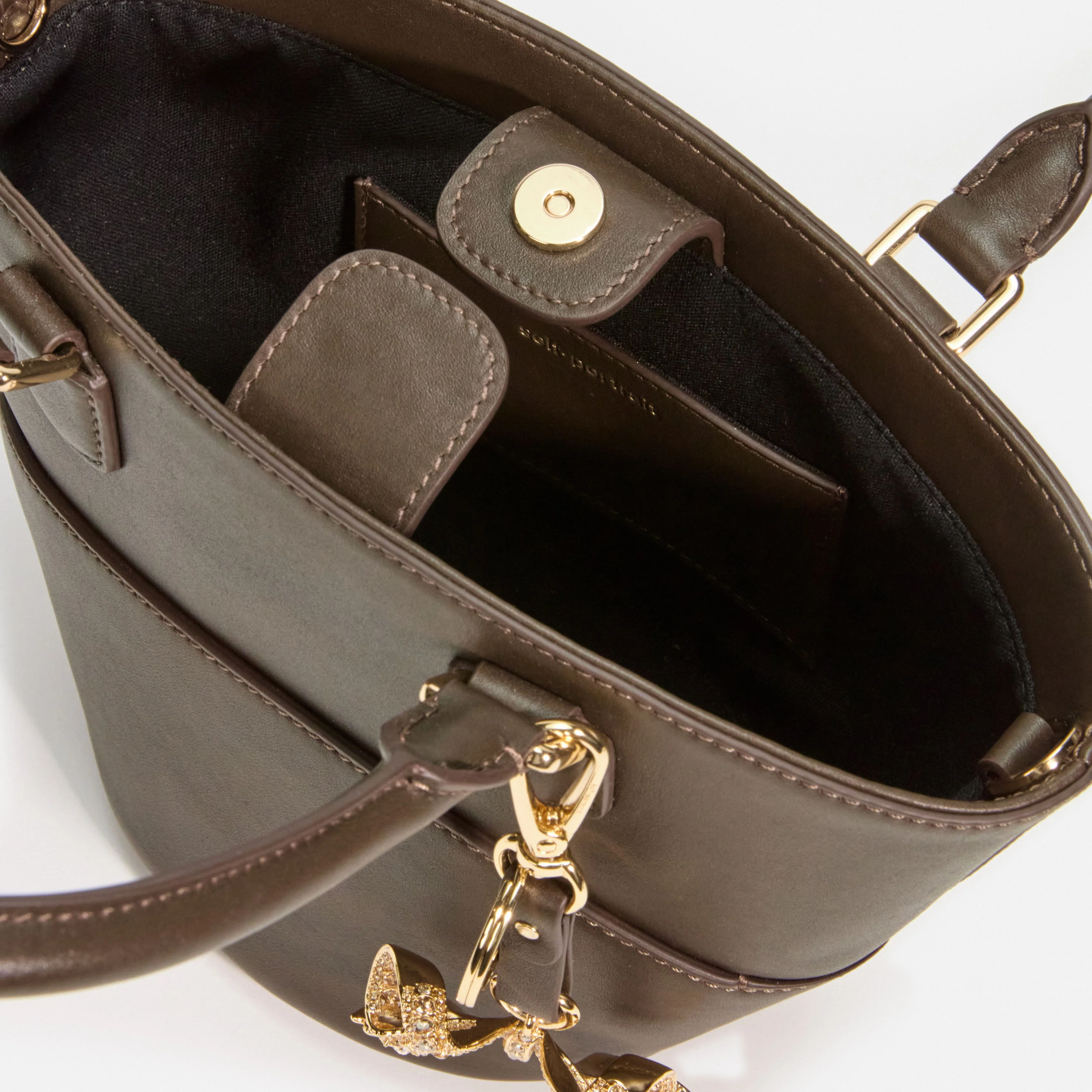 Dark Brown Leather Charm Tote Bag - Image 5